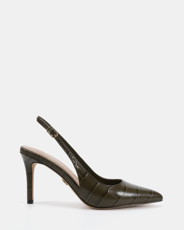 Riker Olive Green Croc Leather Slingback