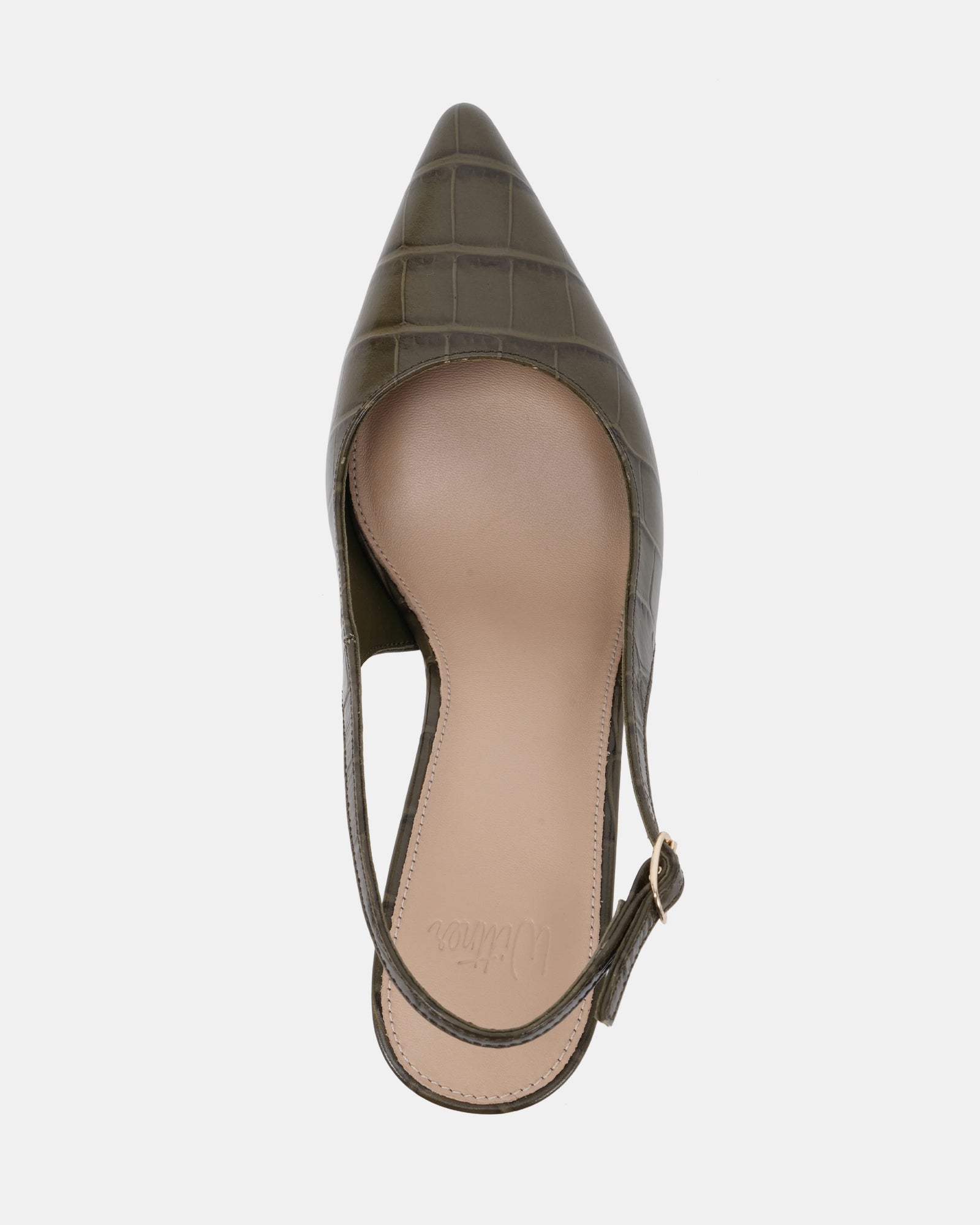 Riker Olive Green Croc Leather Slingback