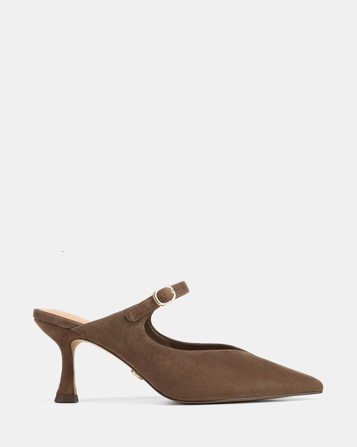 Lucille Mocha Brown Suede Leather Mule