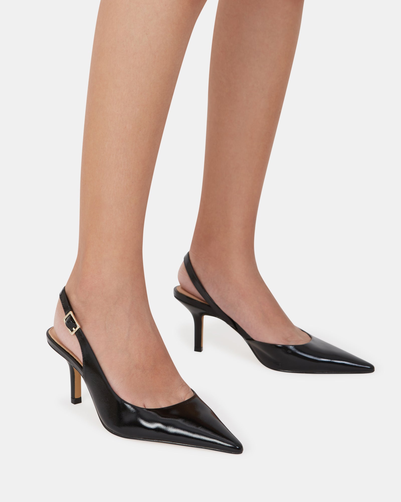 Livy Black Shiny Leather Slingback