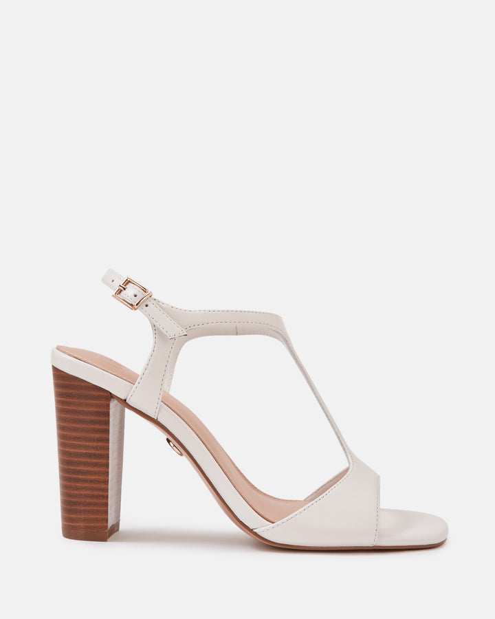 Rinn Off White Leather Block Heel