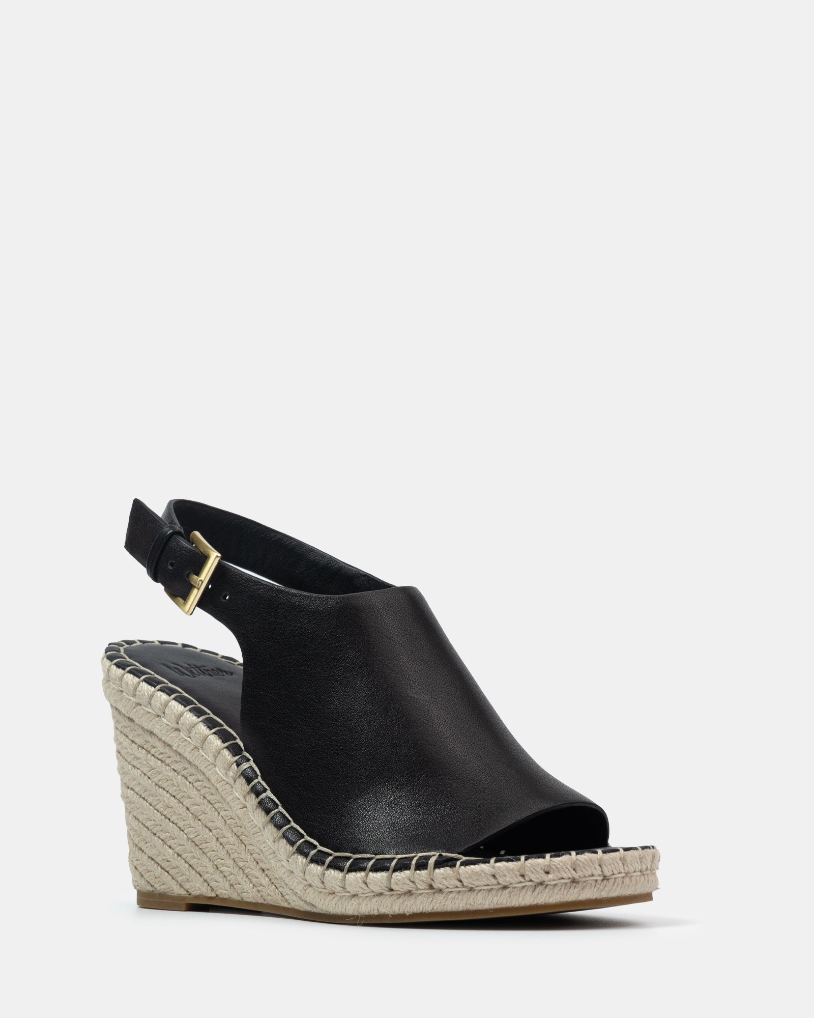 Xandria Black Leather Espadrille Wedge