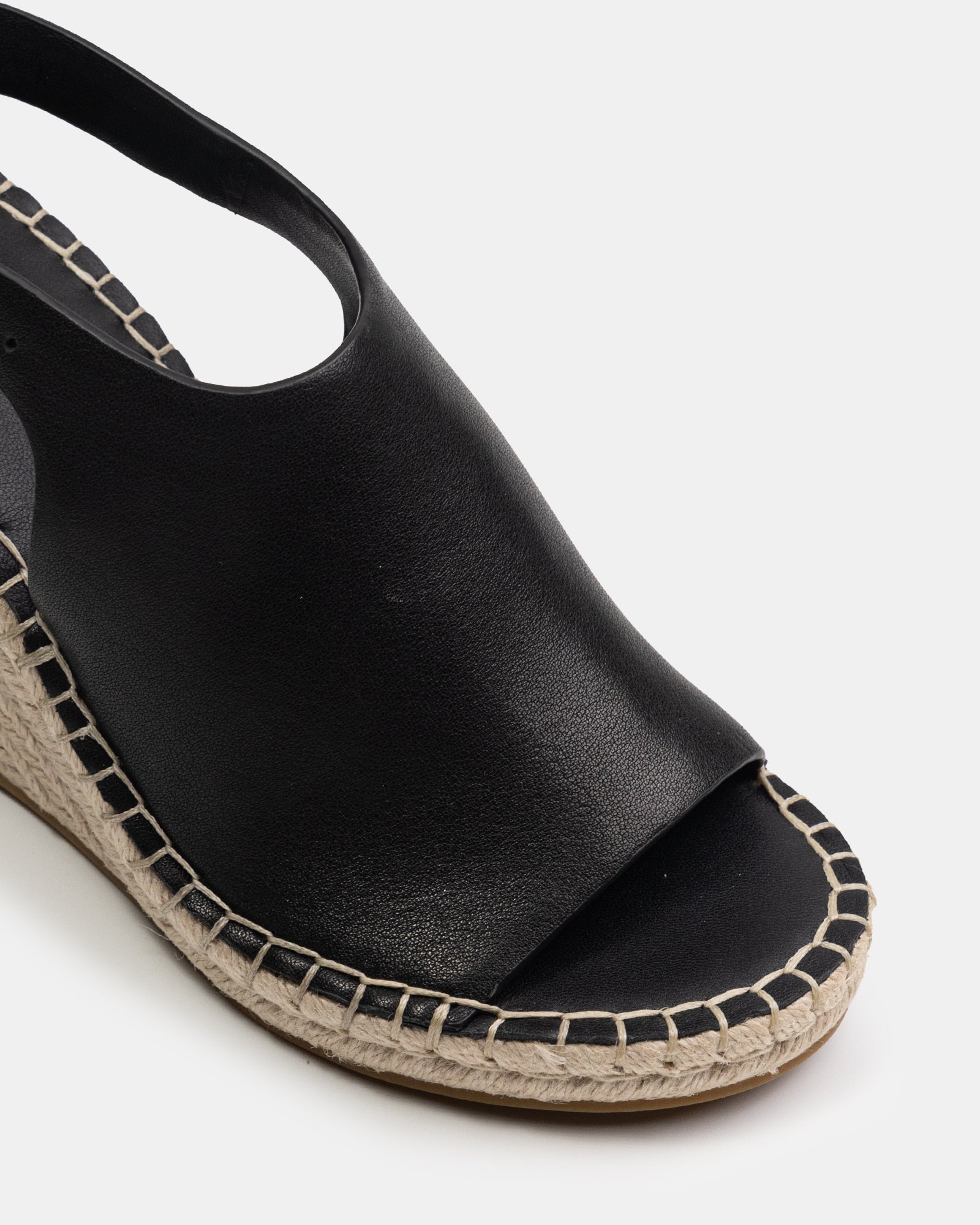 Xandria Black Leather Espadrille Wedge