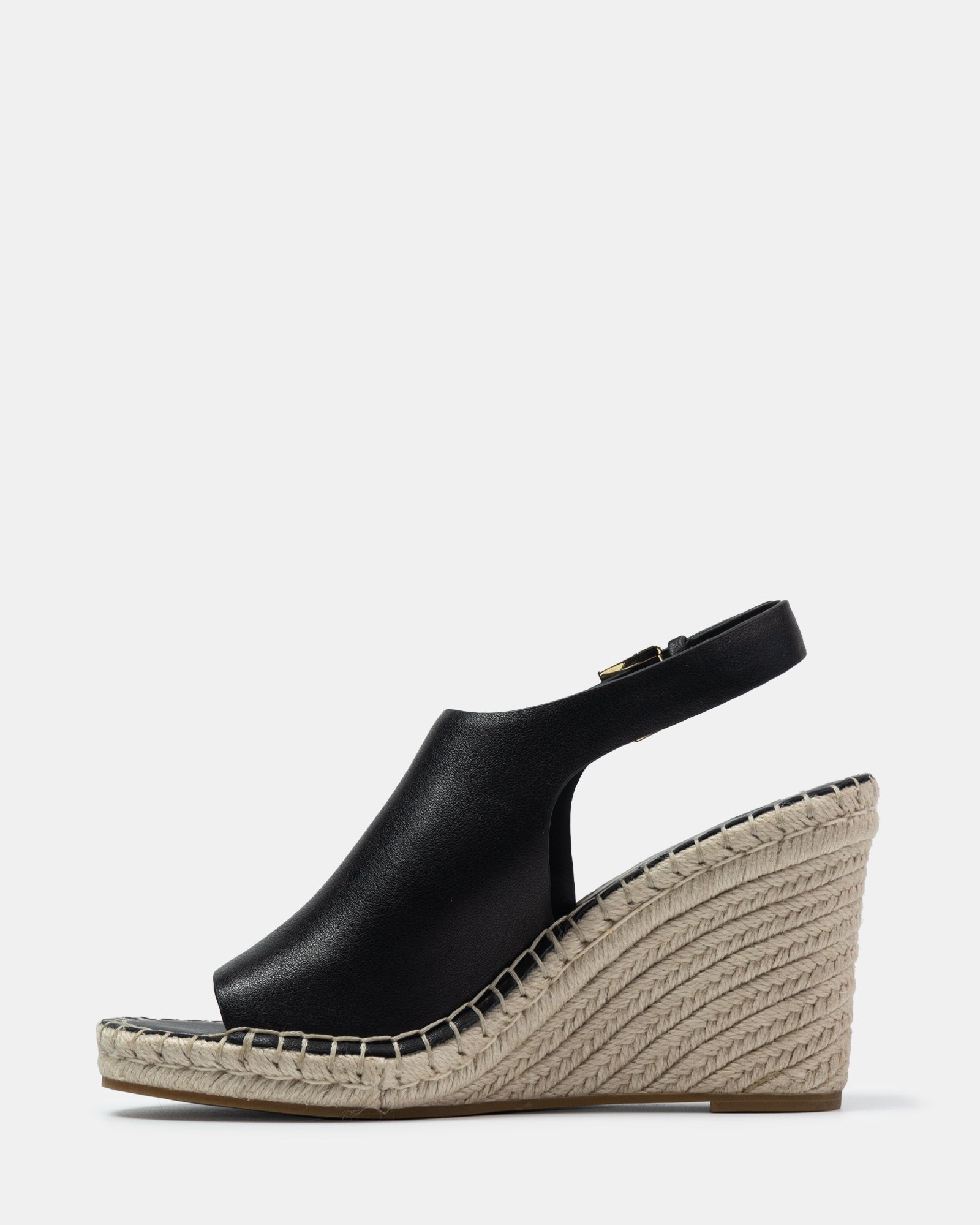 Xandria Black Leather Espadrille Wedge