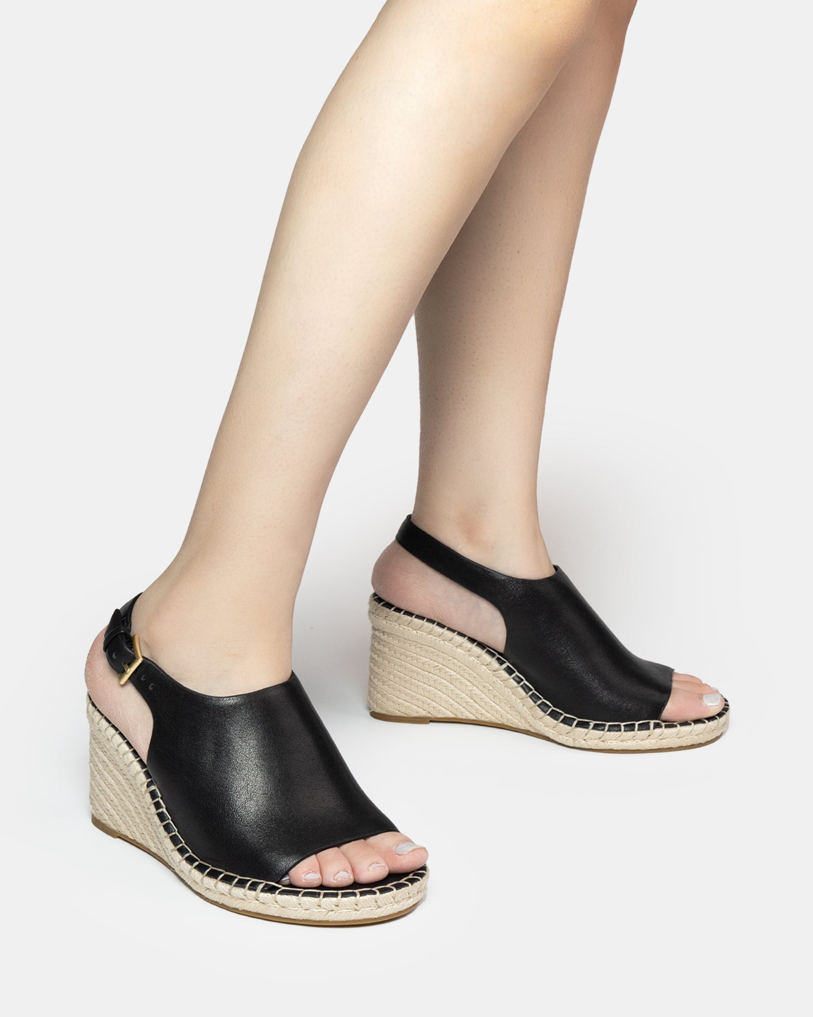 Xandria Black Leather Espadrille Wedge