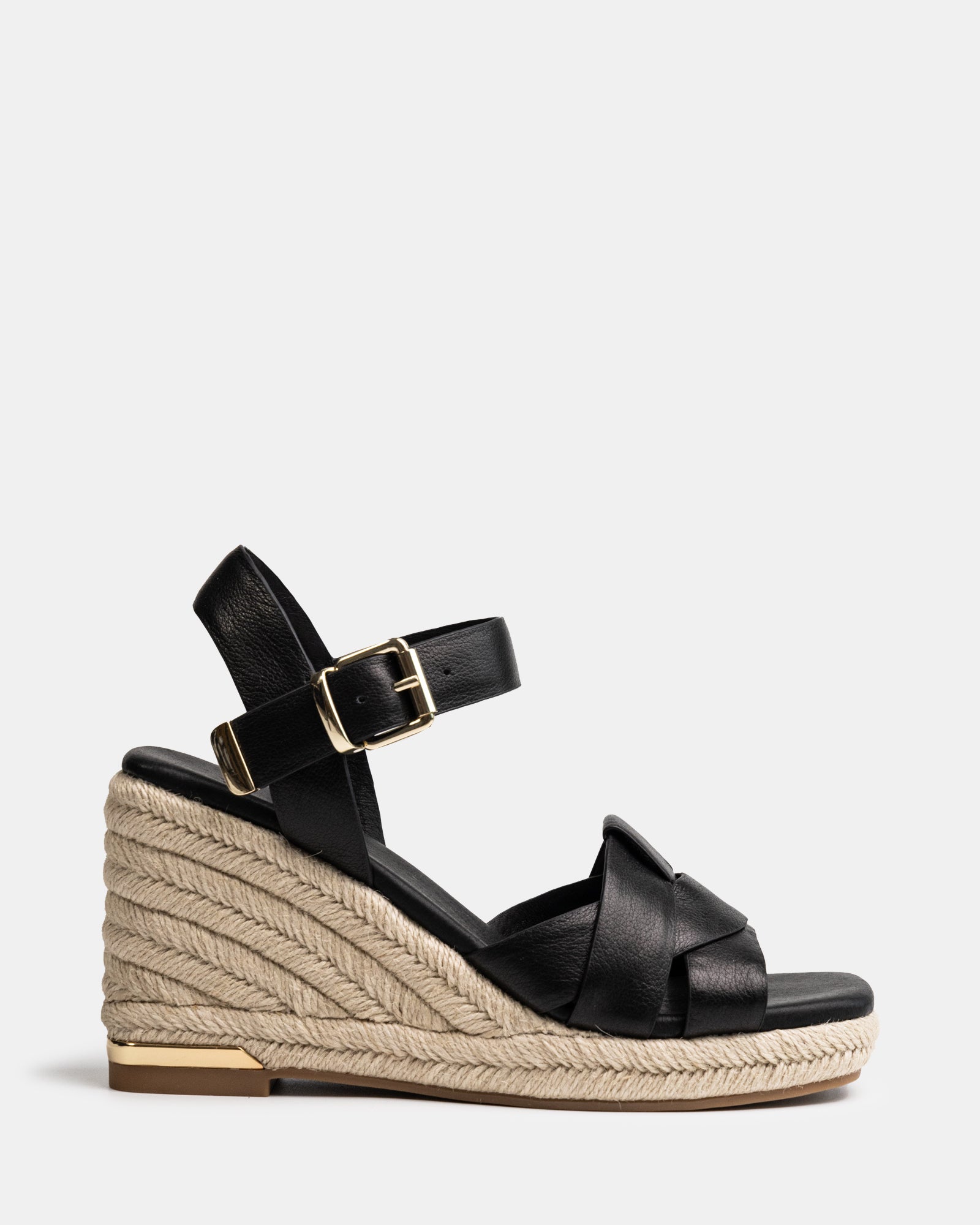 Tarot Black Pebble Leather Espadrille Wedge