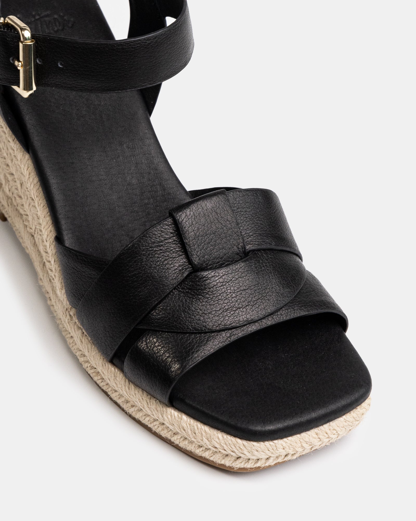 Tarot Black Pebble Leather Espadrille Wedge