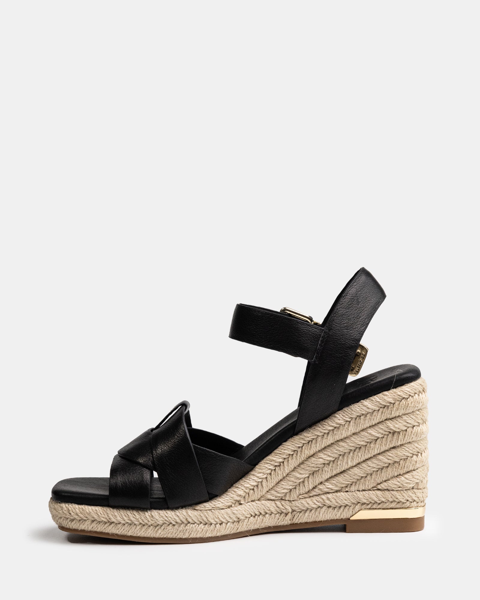 Tarot Black Pebble Leather Espadrille Wedge