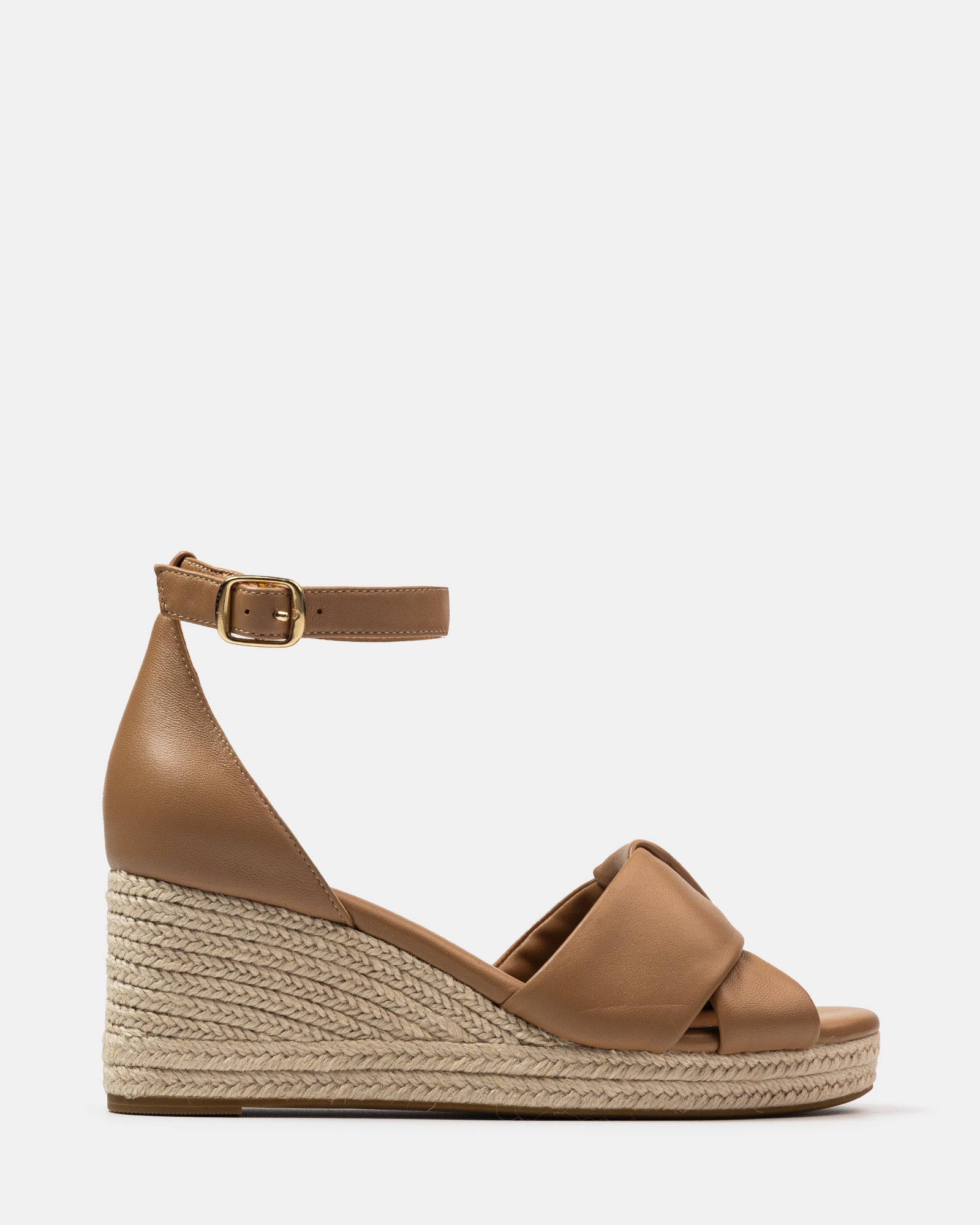 Niley Dark Sand Leather Espadrille Wedge