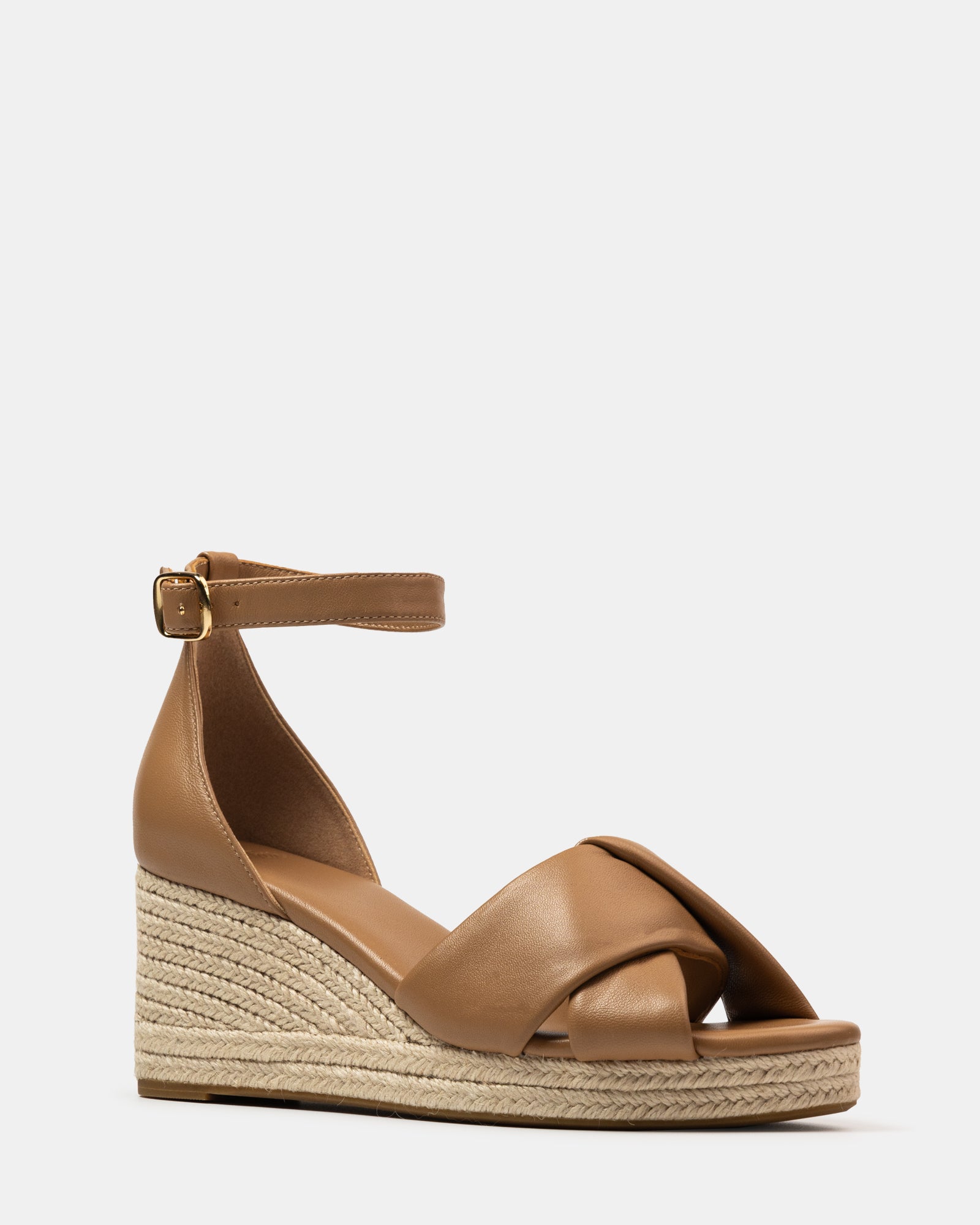 Niley Dark Sand Leather Espadrille Wedge
