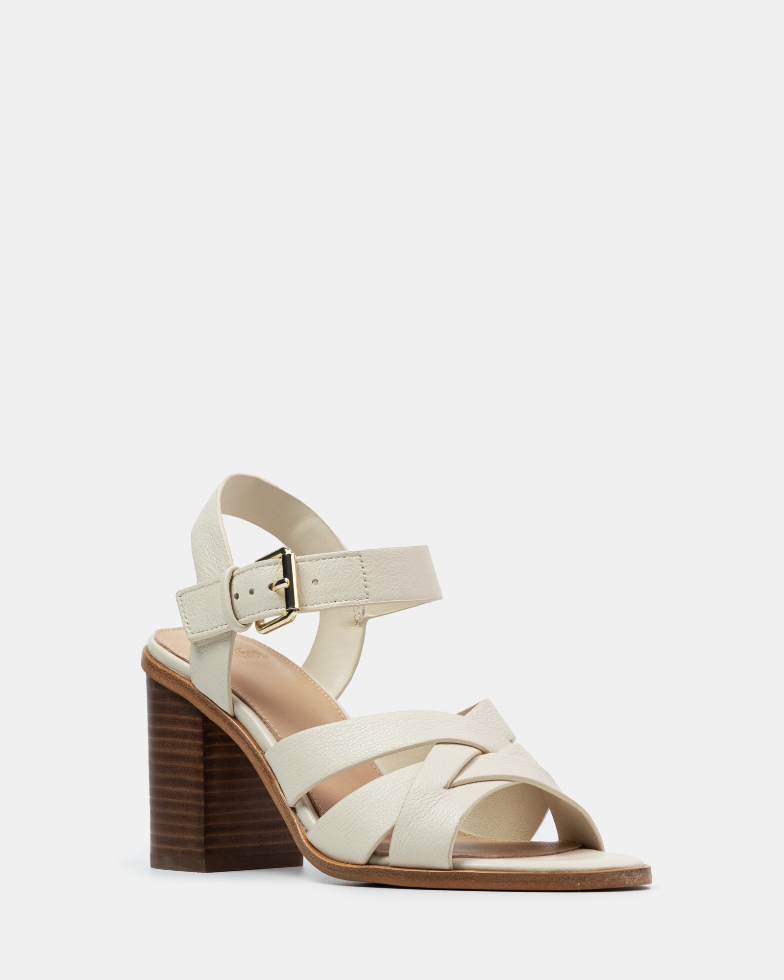 Penni Vintage Ivory Pebble Leather Block Heel