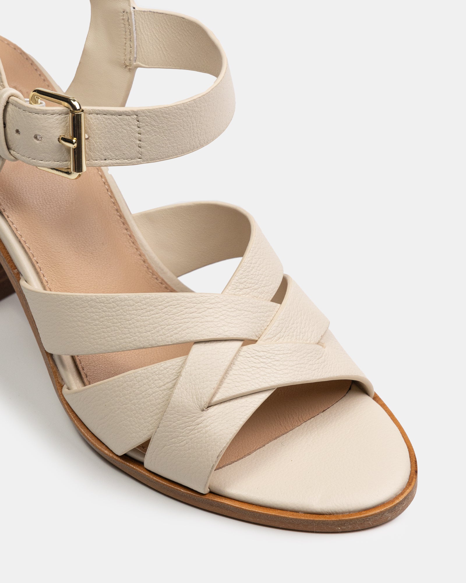 Penni Vintage Ivory Pebble Leather Block Heel