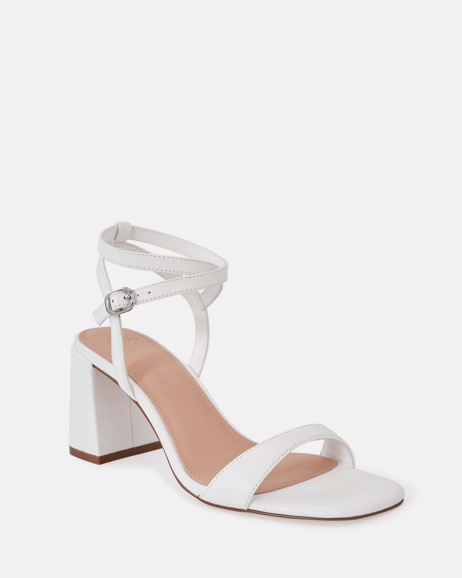 Colette White Leather Block Heel