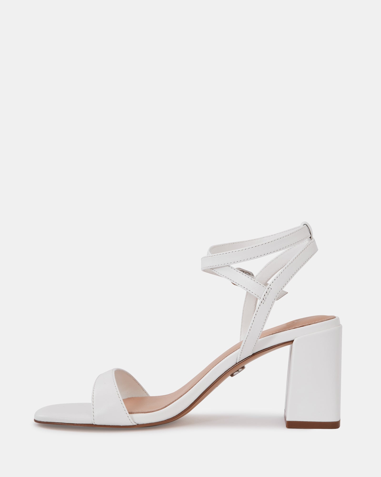 Colette White Leather Block Heel