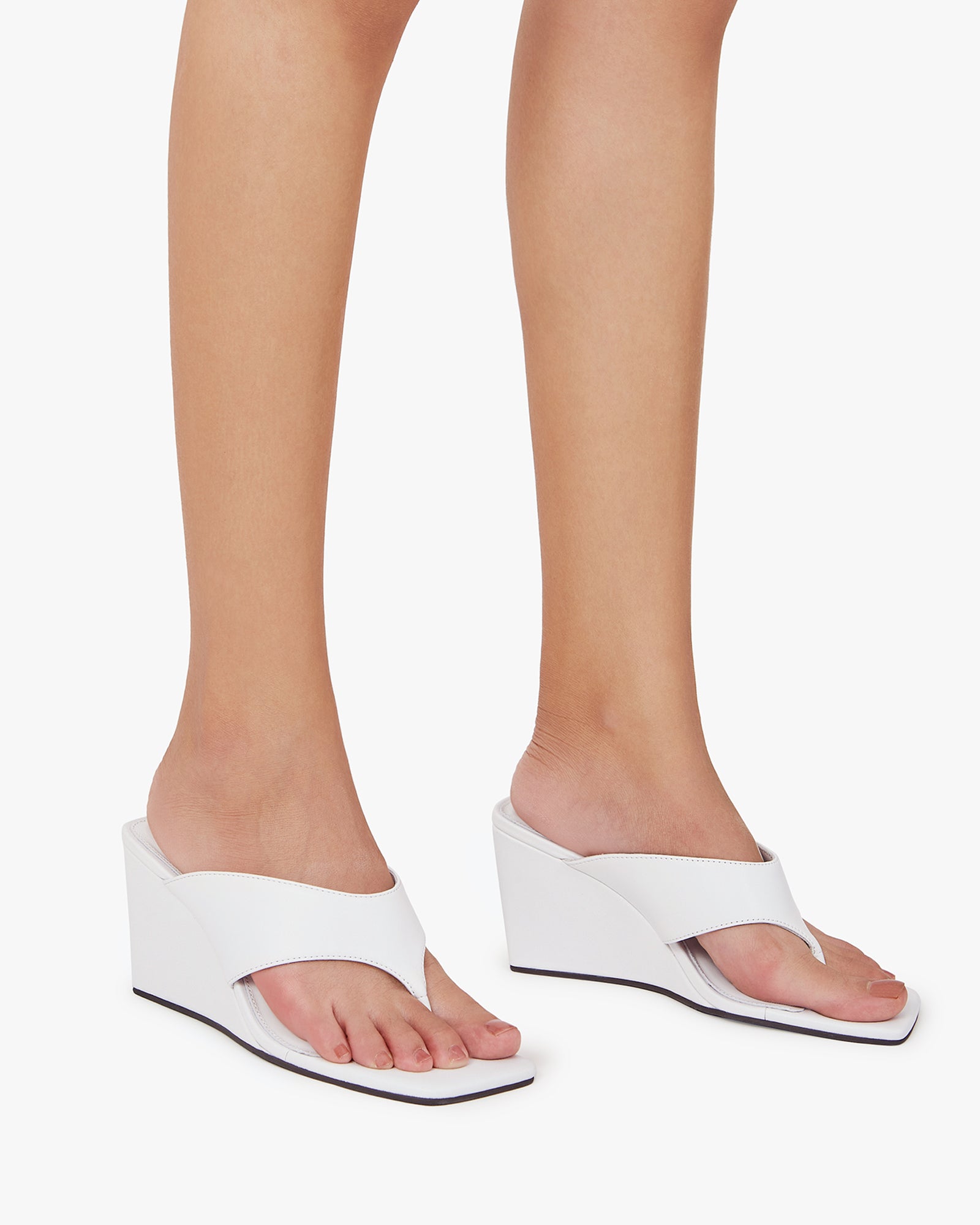 Perri White Leather Wedge Thong