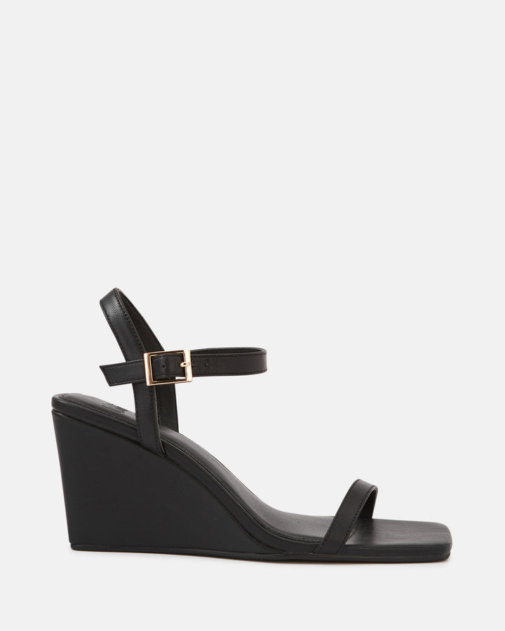 Prisca Black Leather Wedge