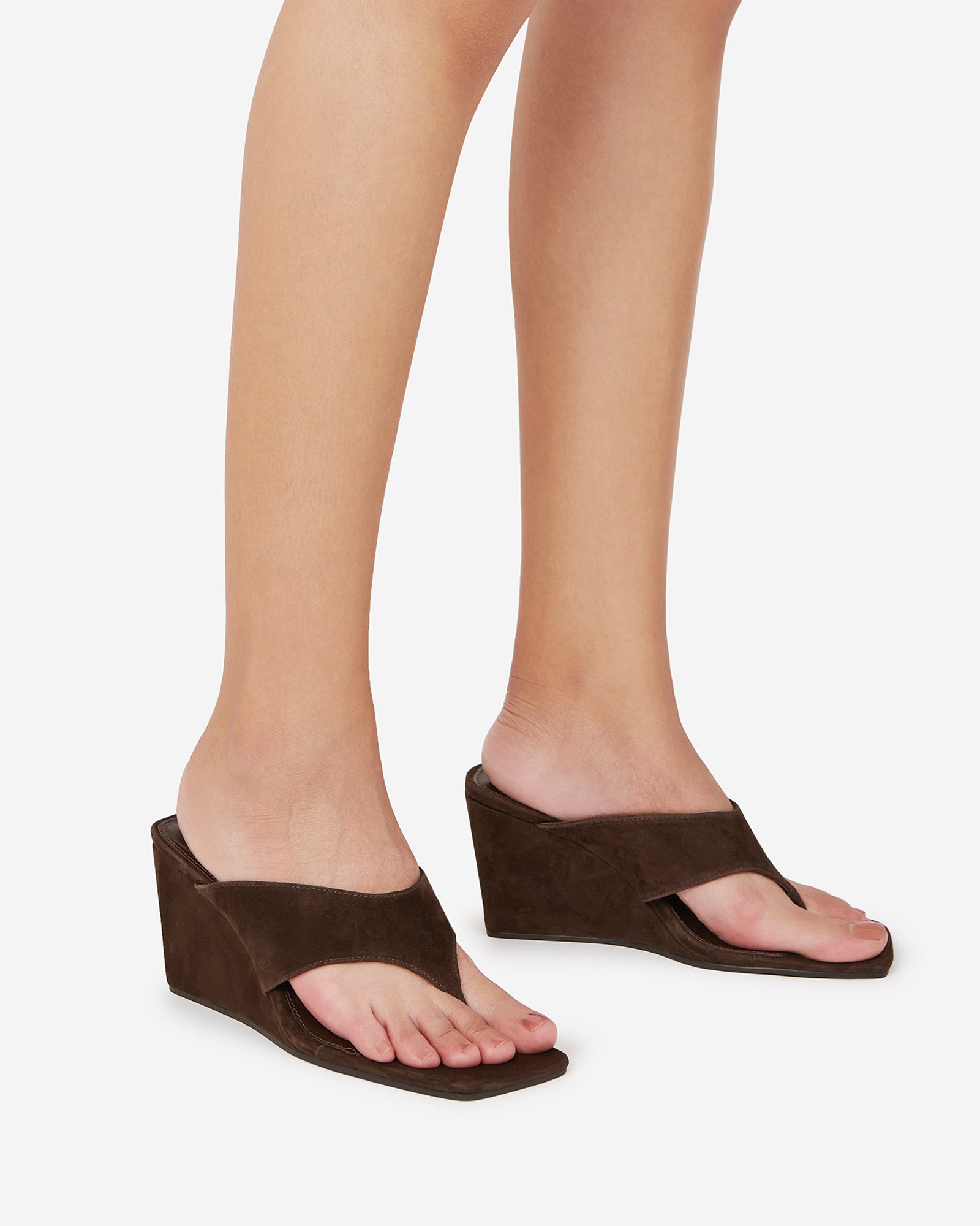 Perri Espresso Suede Leather Wedge Thong