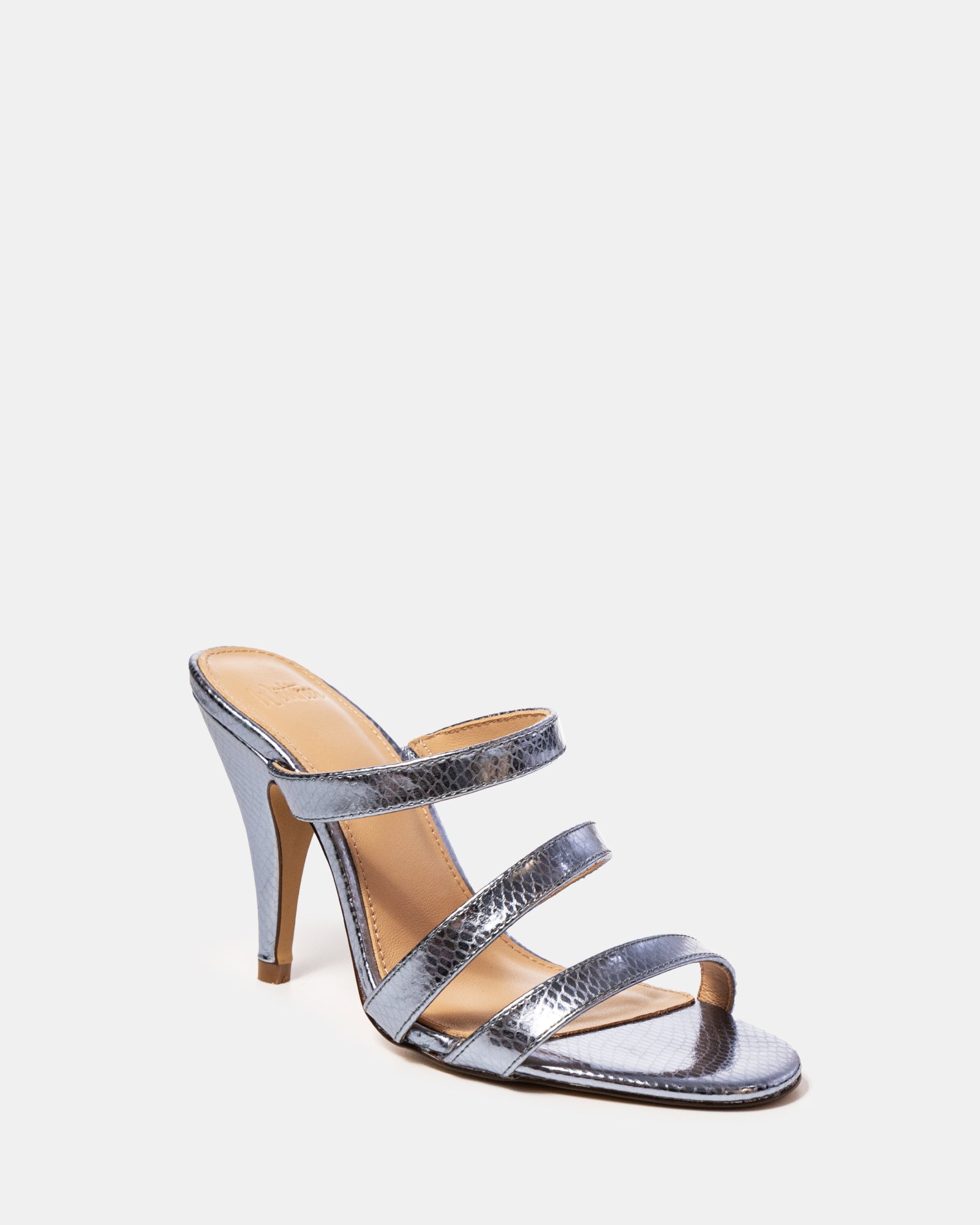 Terra Ice Blue Metallic Reptile Emboss Leather Heel