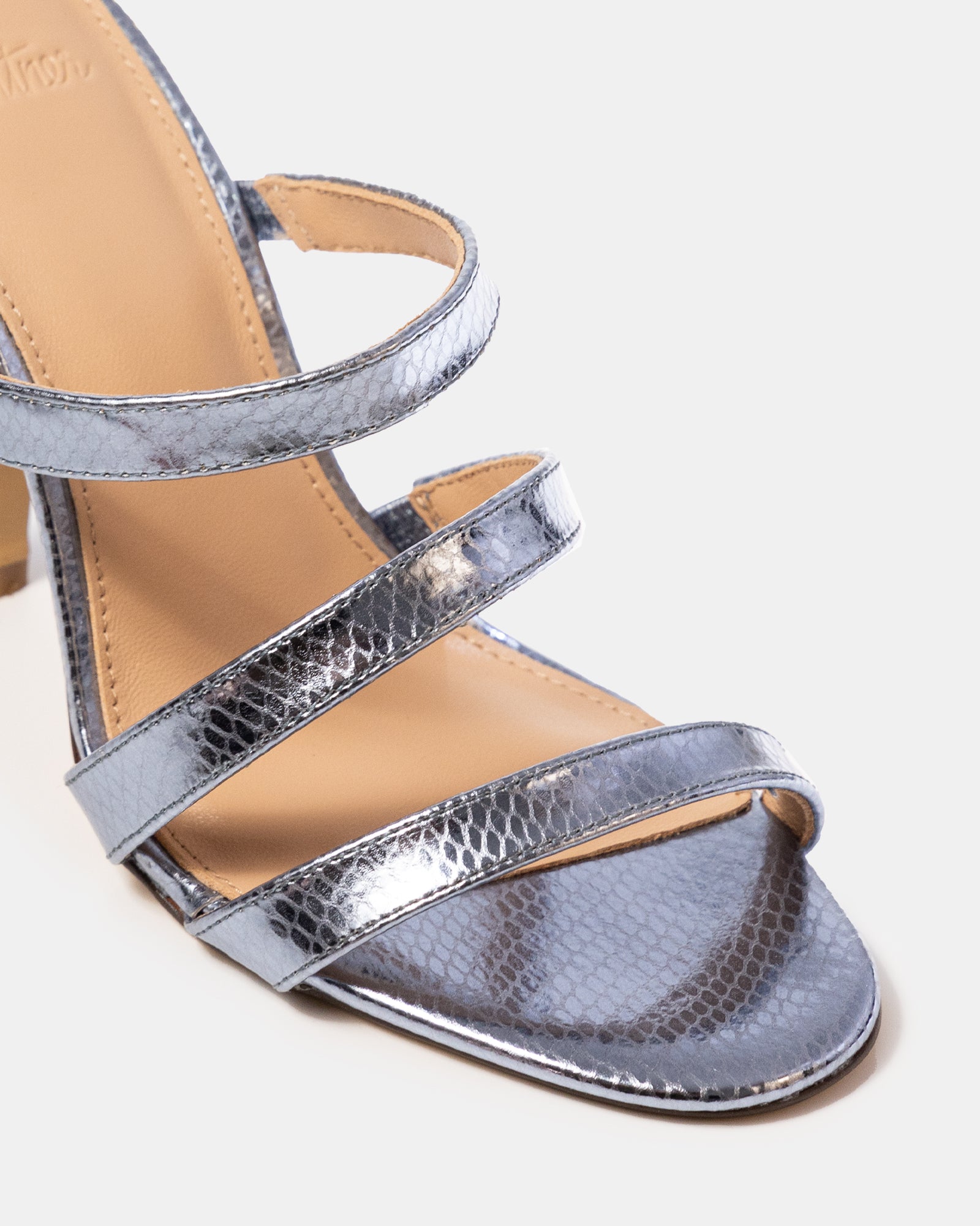 Terra Ice Blue Metallic Reptile Emboss Leather Heel