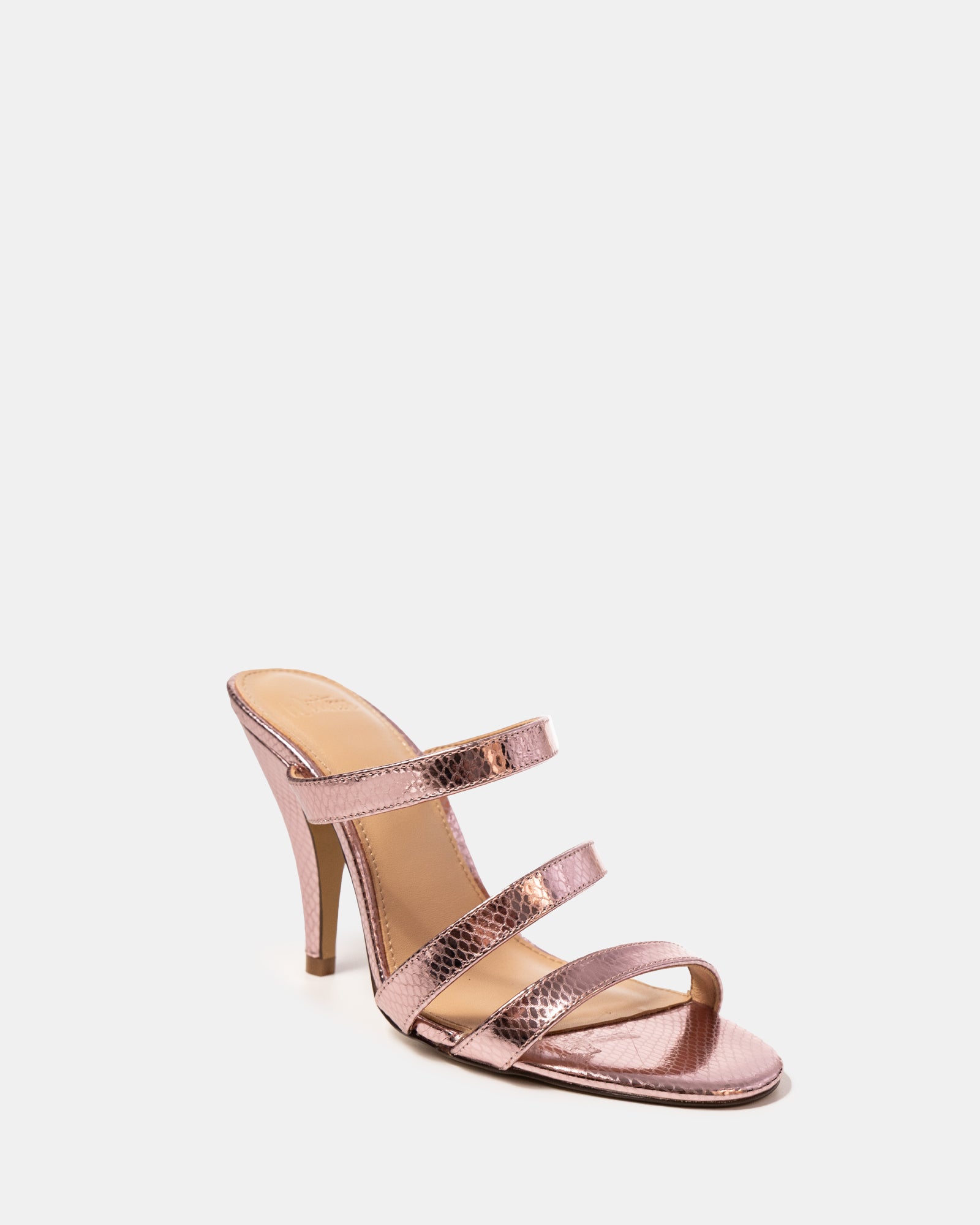 Terra Gelato Pink Metallic Reptile Emboss Leather Strappy Heel