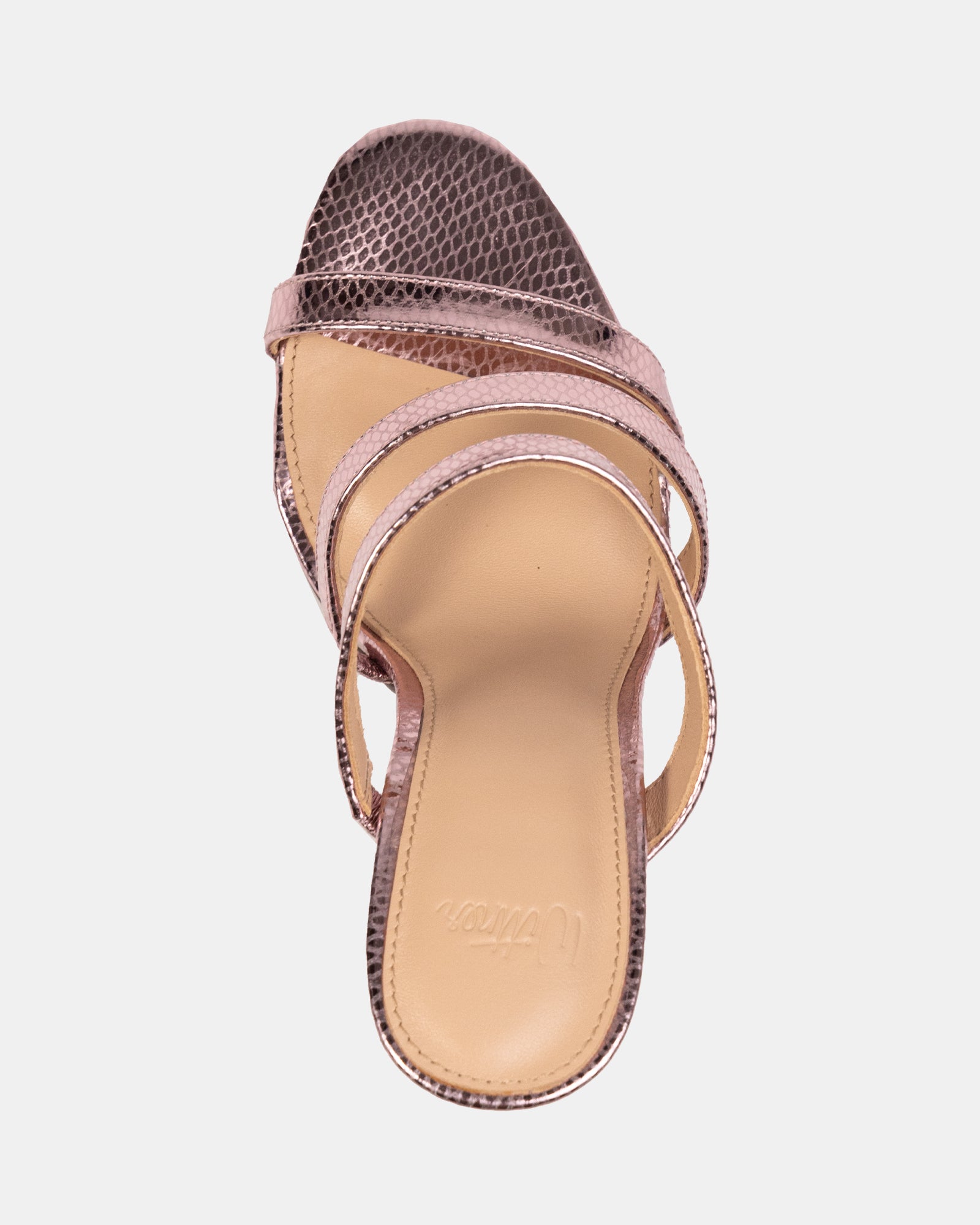 Terra Gelato Pink Metallic Reptile Emboss Leather Strappy Heel