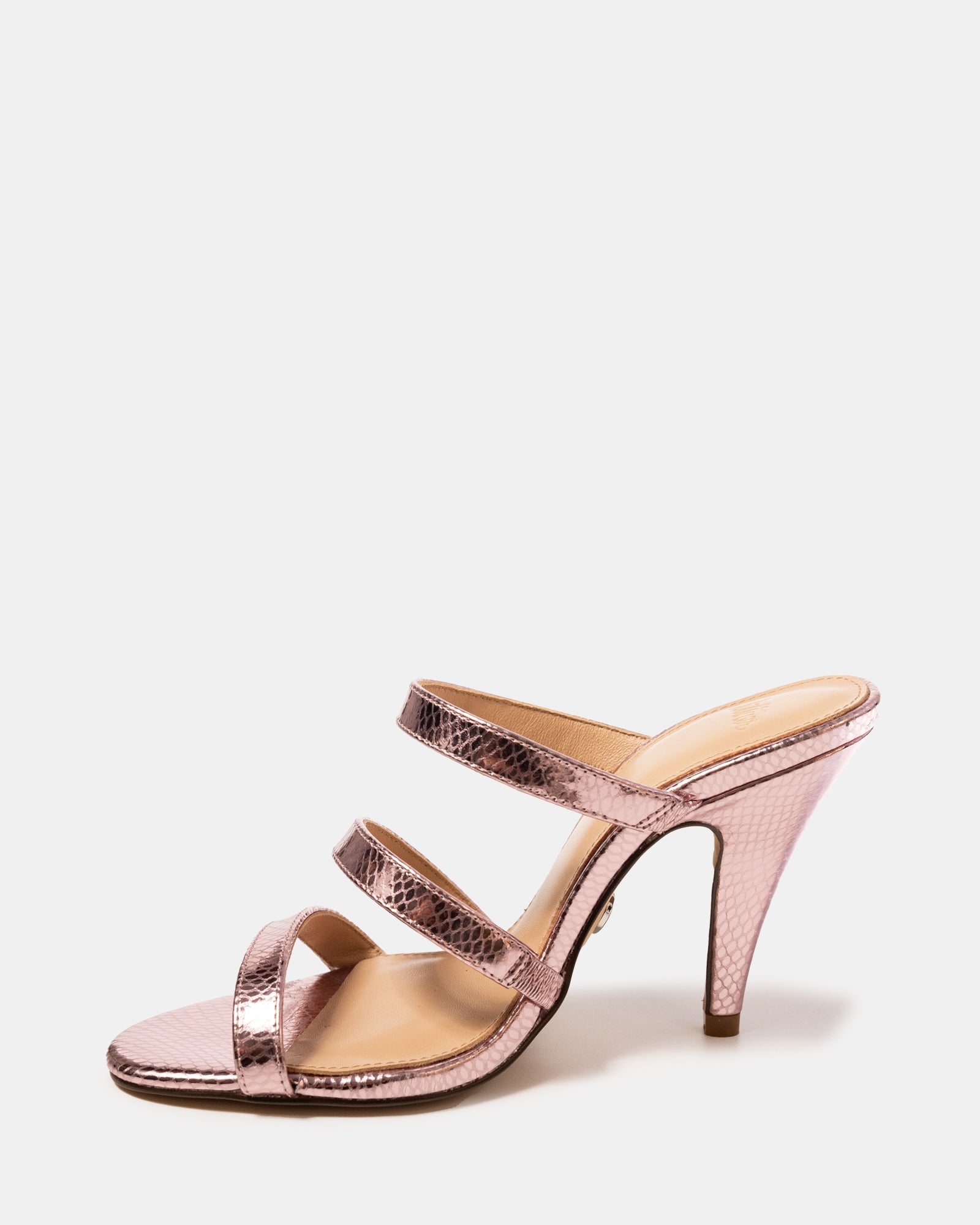 Terra Gelato Pink Metallic Reptile Emboss Leather Strappy Heel