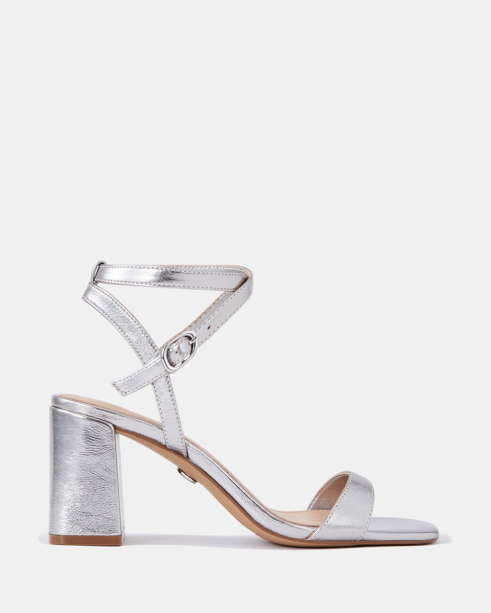 Colette Dark Silver Crease Leather Block Heel