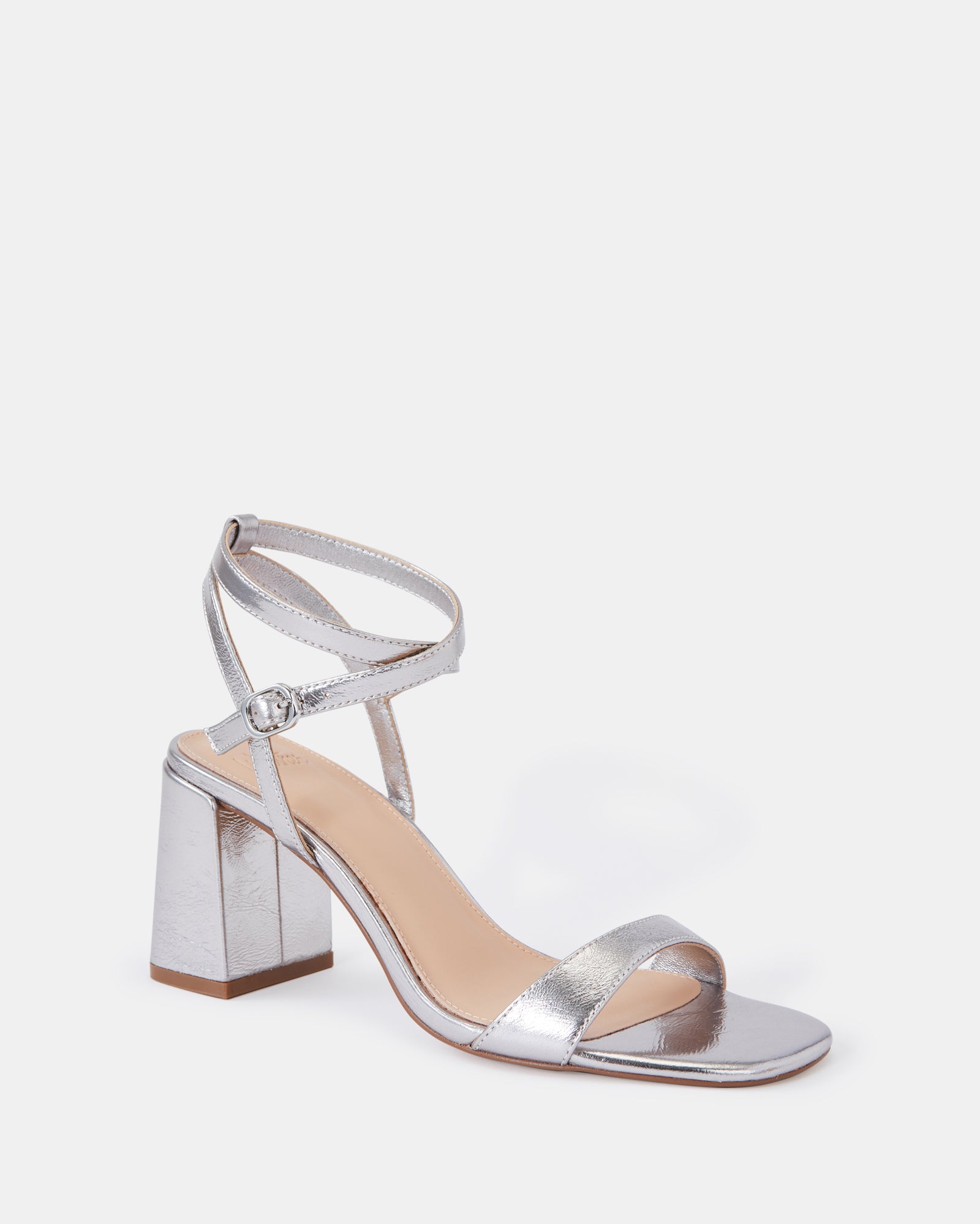Colette Dark Silver Crease Leather Block Heel