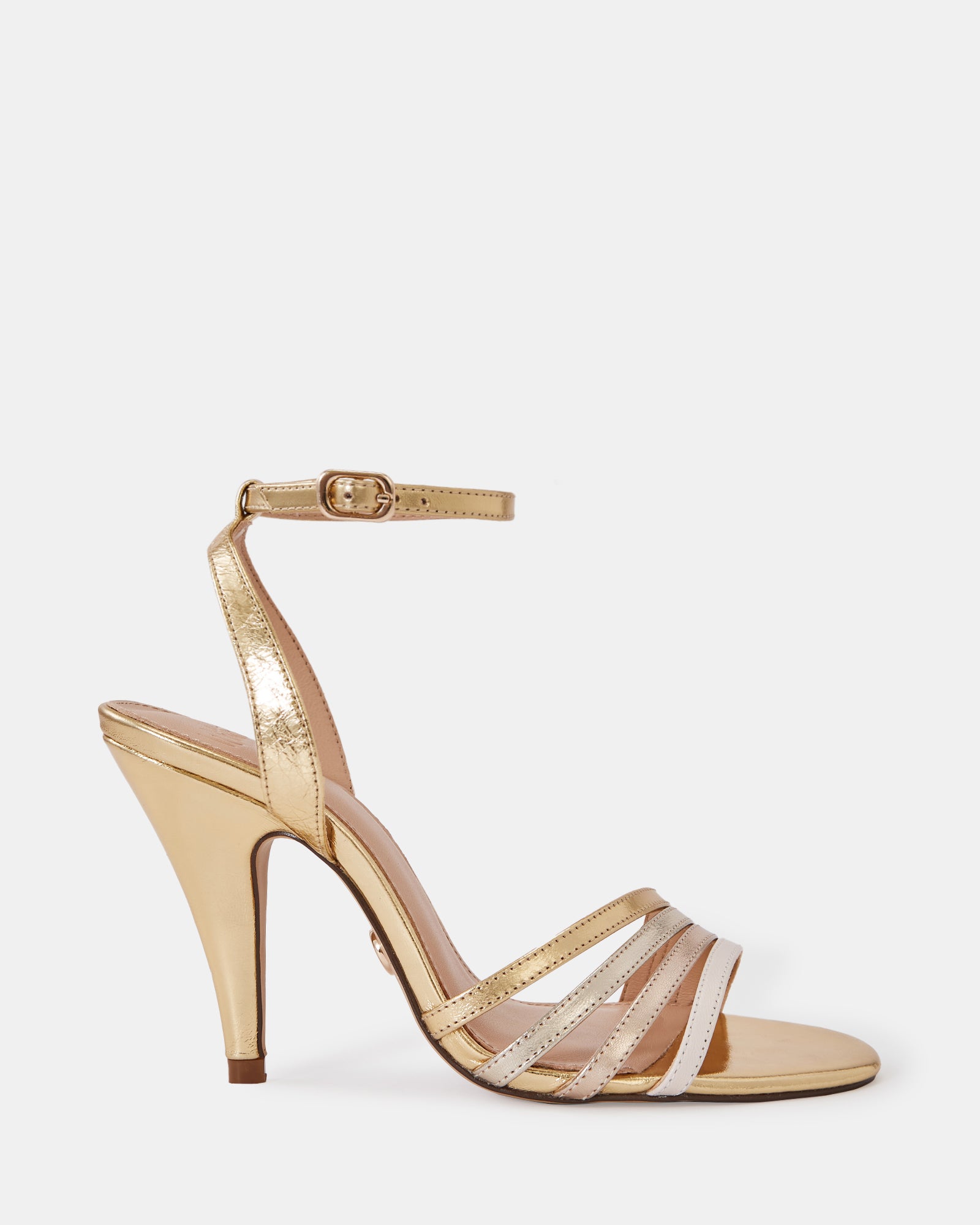 Tate Gold Metallic Leather Strappy Heel