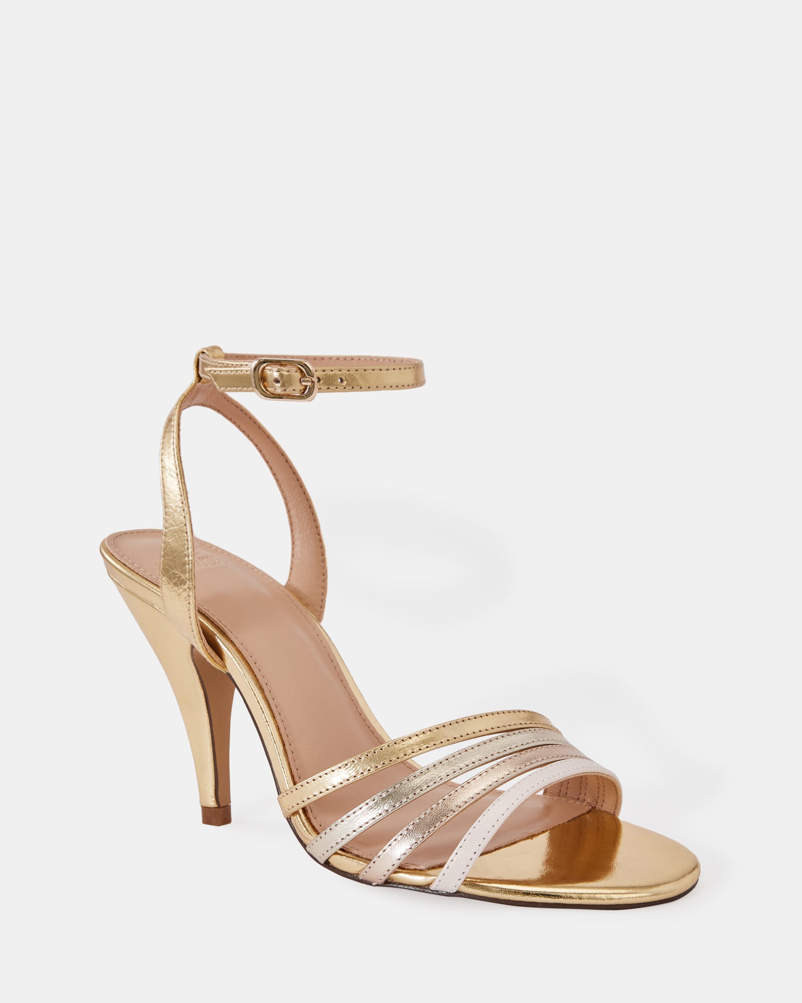 Tate Gold Metallic Leather Strappy Heel