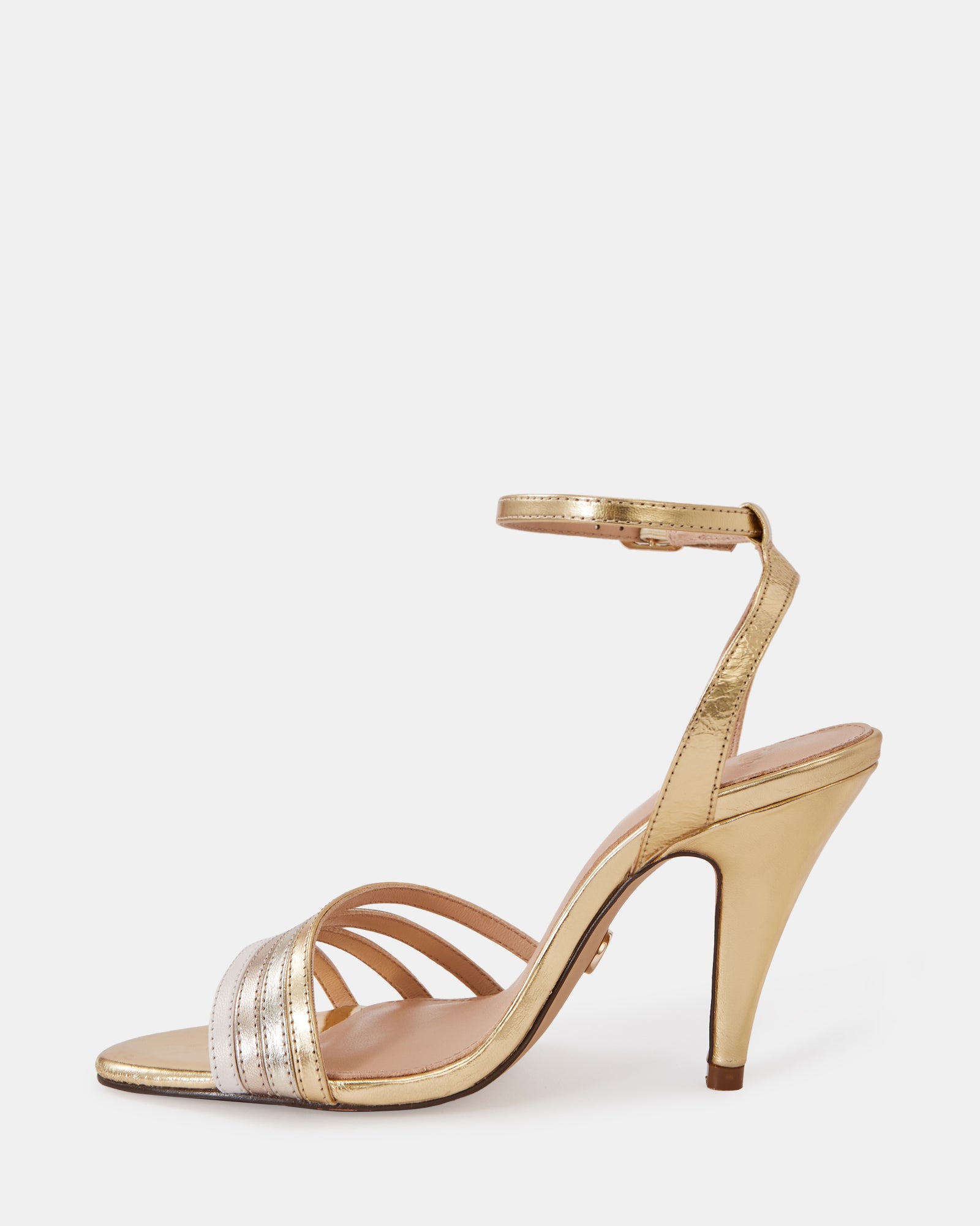 Tate Gold Metallic Leather Strappy Heel