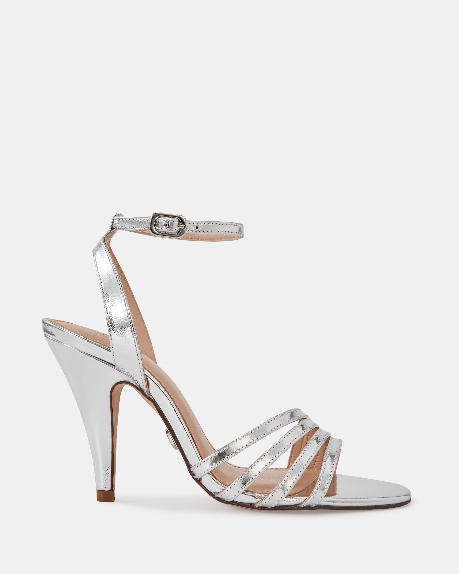 Tate Dark Silver Metallic Leather Strappy Heel