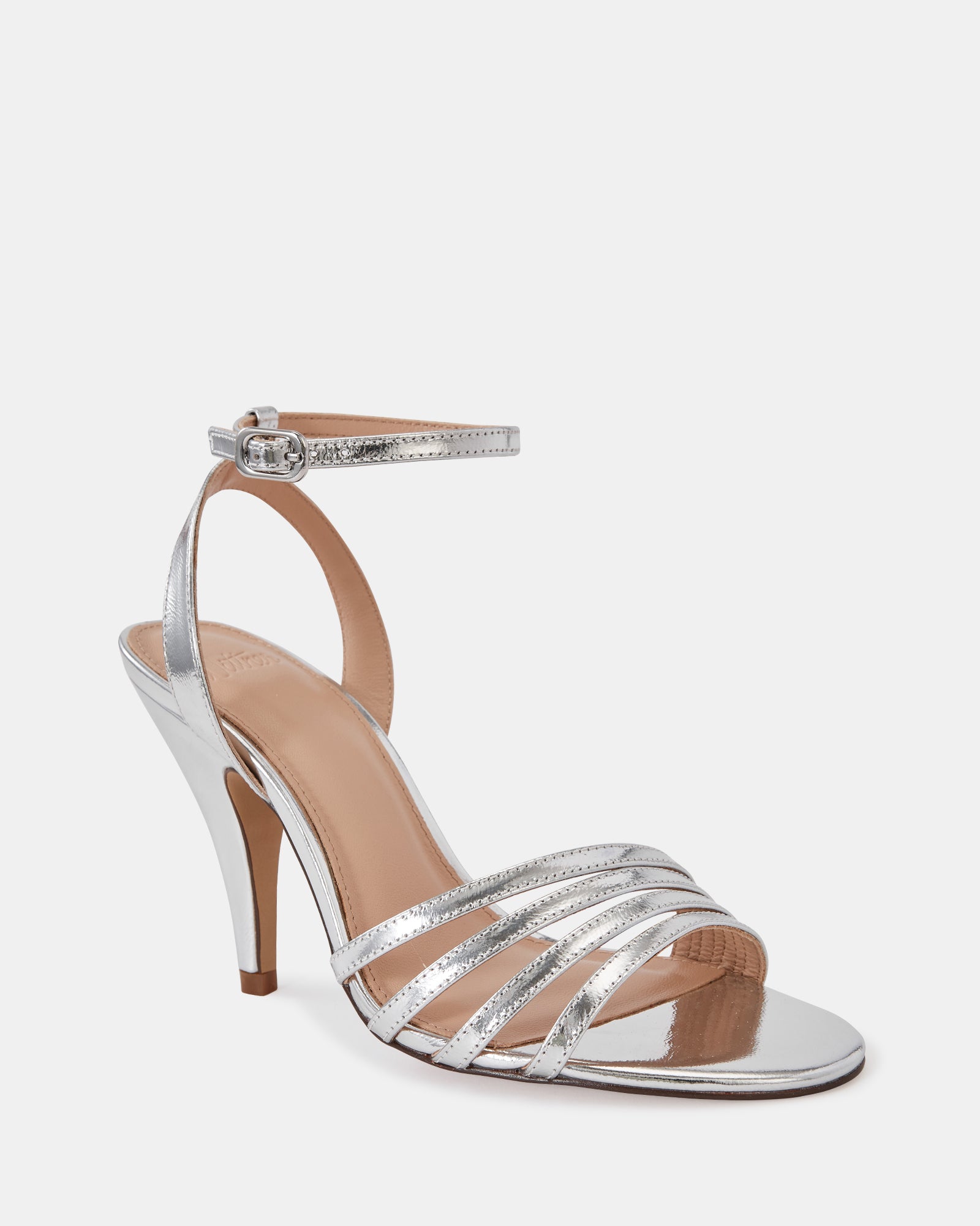 Tate Dark Silver Metallic Leather Strappy Heel