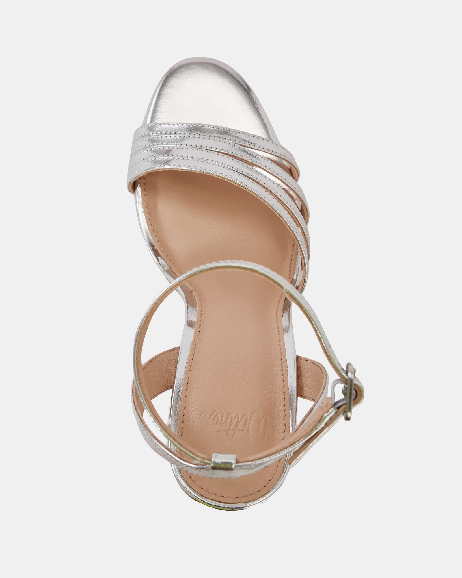 Tate Dark Silver Metallic Leather Strappy Heel