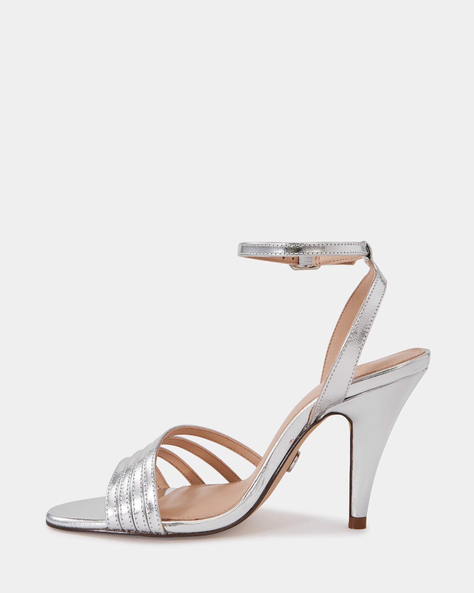 Tate Dark Silver Metallic Leather Strappy Heel