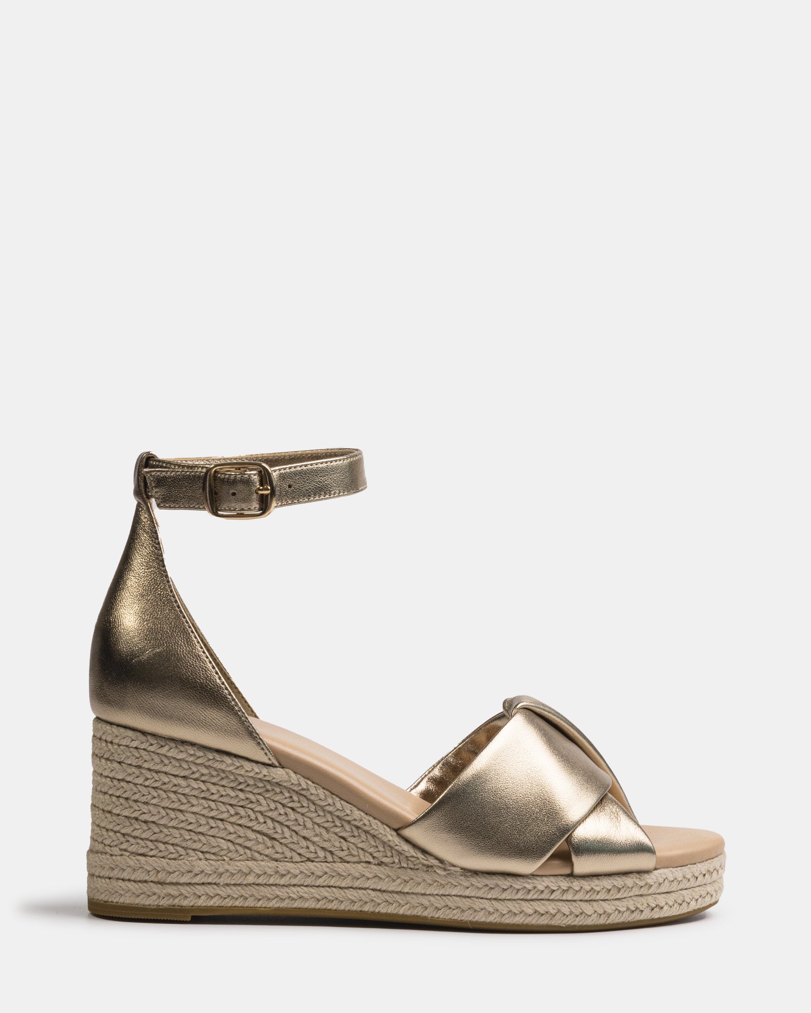 Niley Champagne Metallic Leather Espadrille Wedge