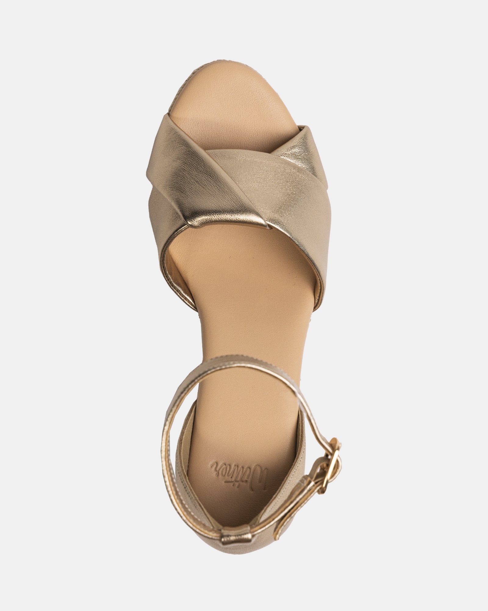 Niley Champagne Metallic Leather Espadrille Wedge
