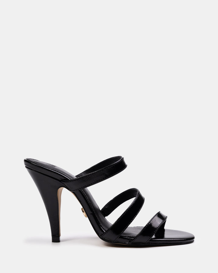 Terra Black Creased Leather Strappy Heel