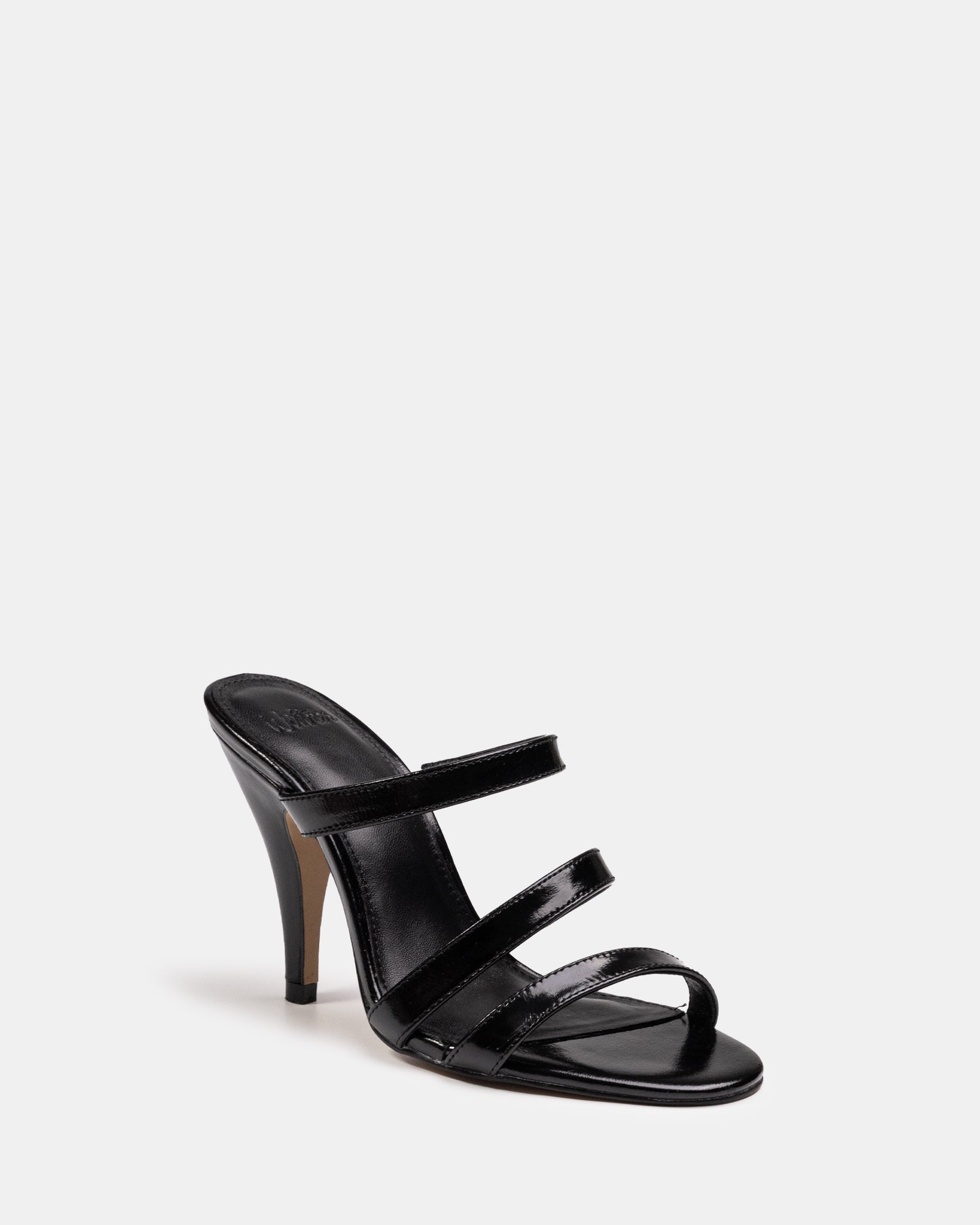 Terra Black Creased Leather Strappy Heel