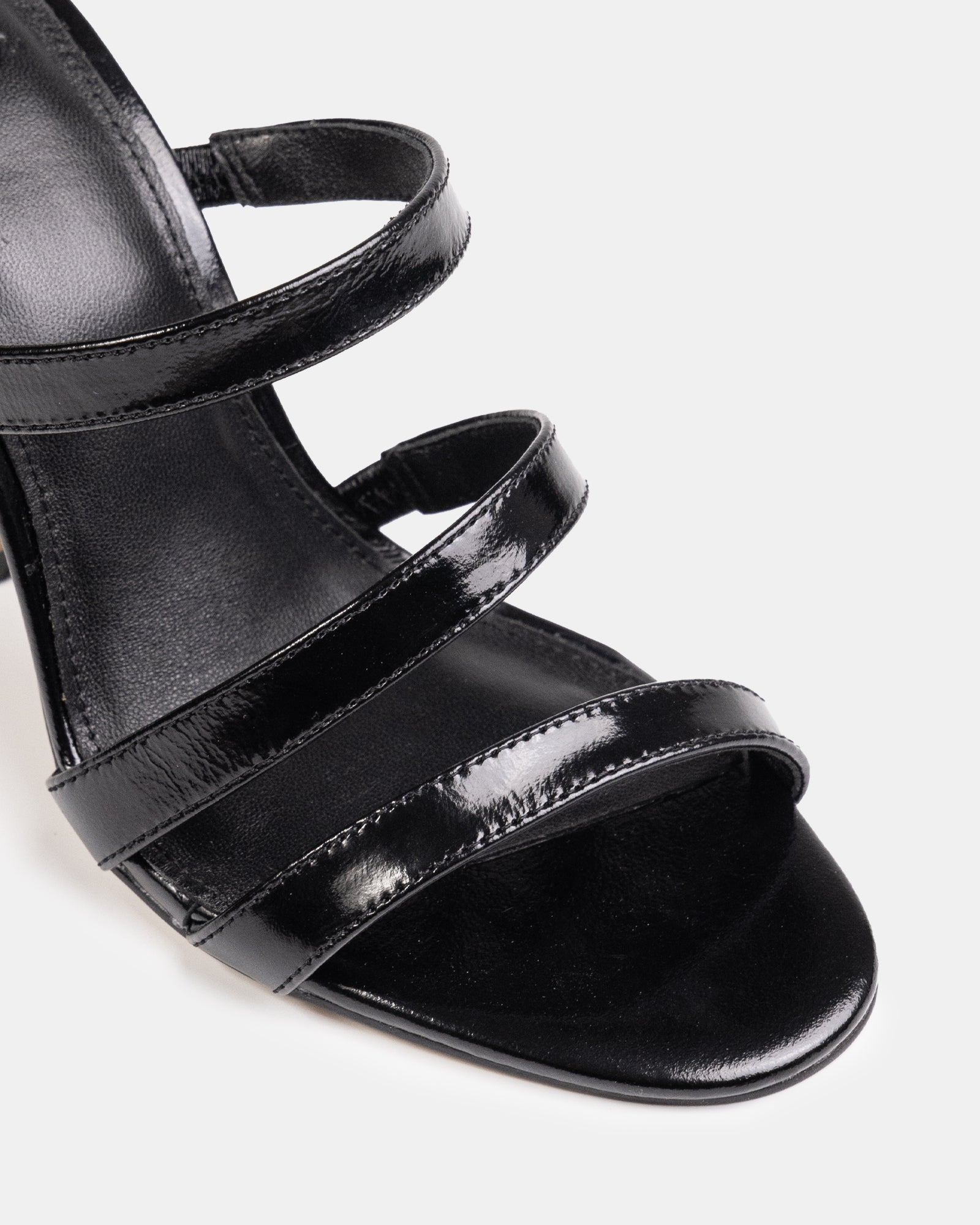 Terra Black Creased Leather Strappy Heel
