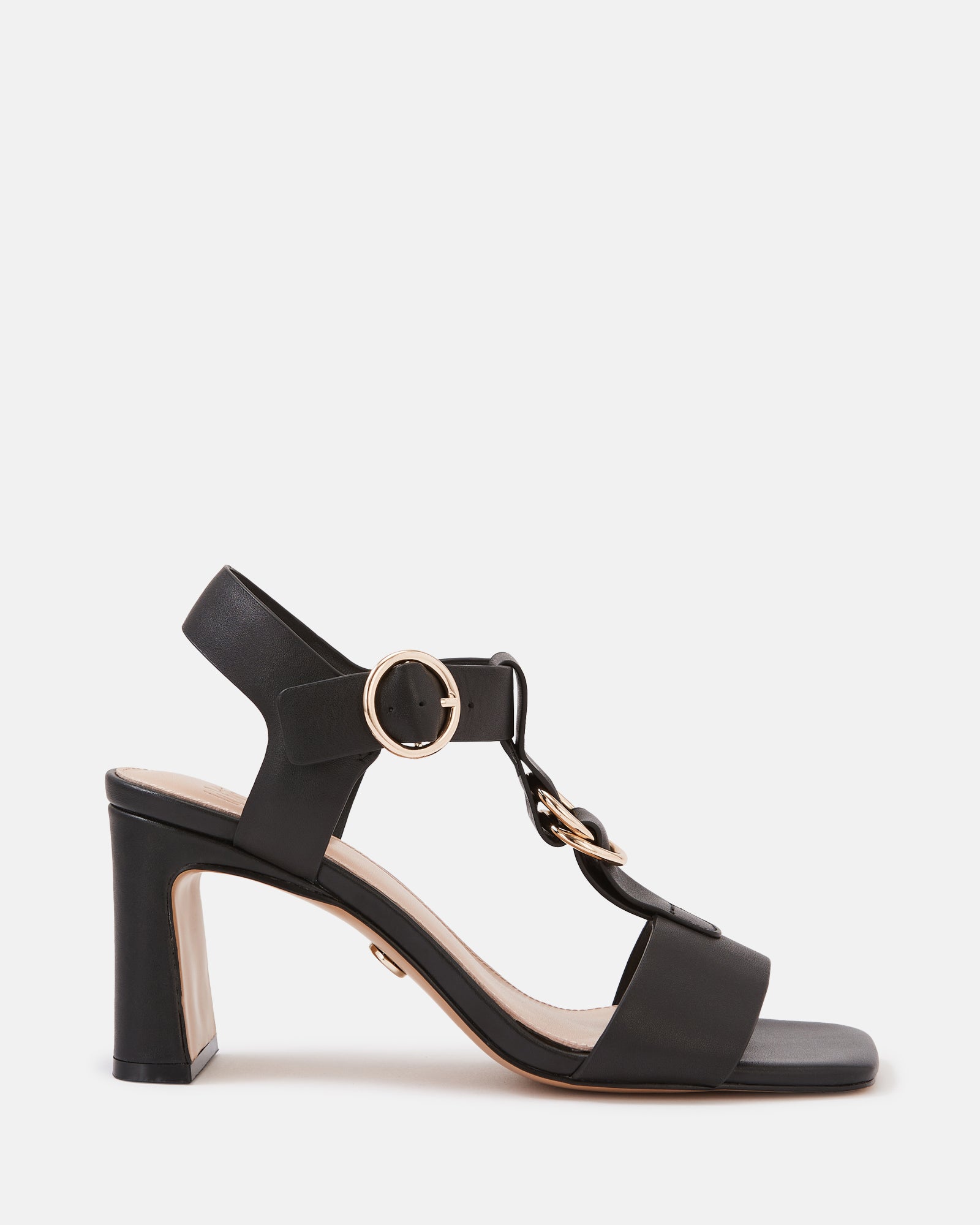 Posy Black Leather Slim Heel