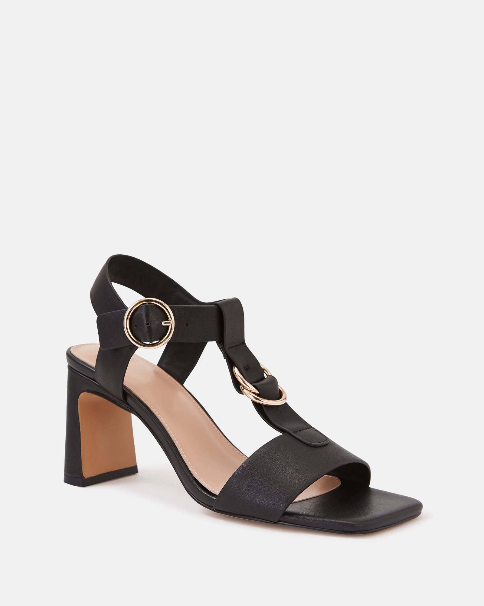 Posy Black Leather Slim Heel