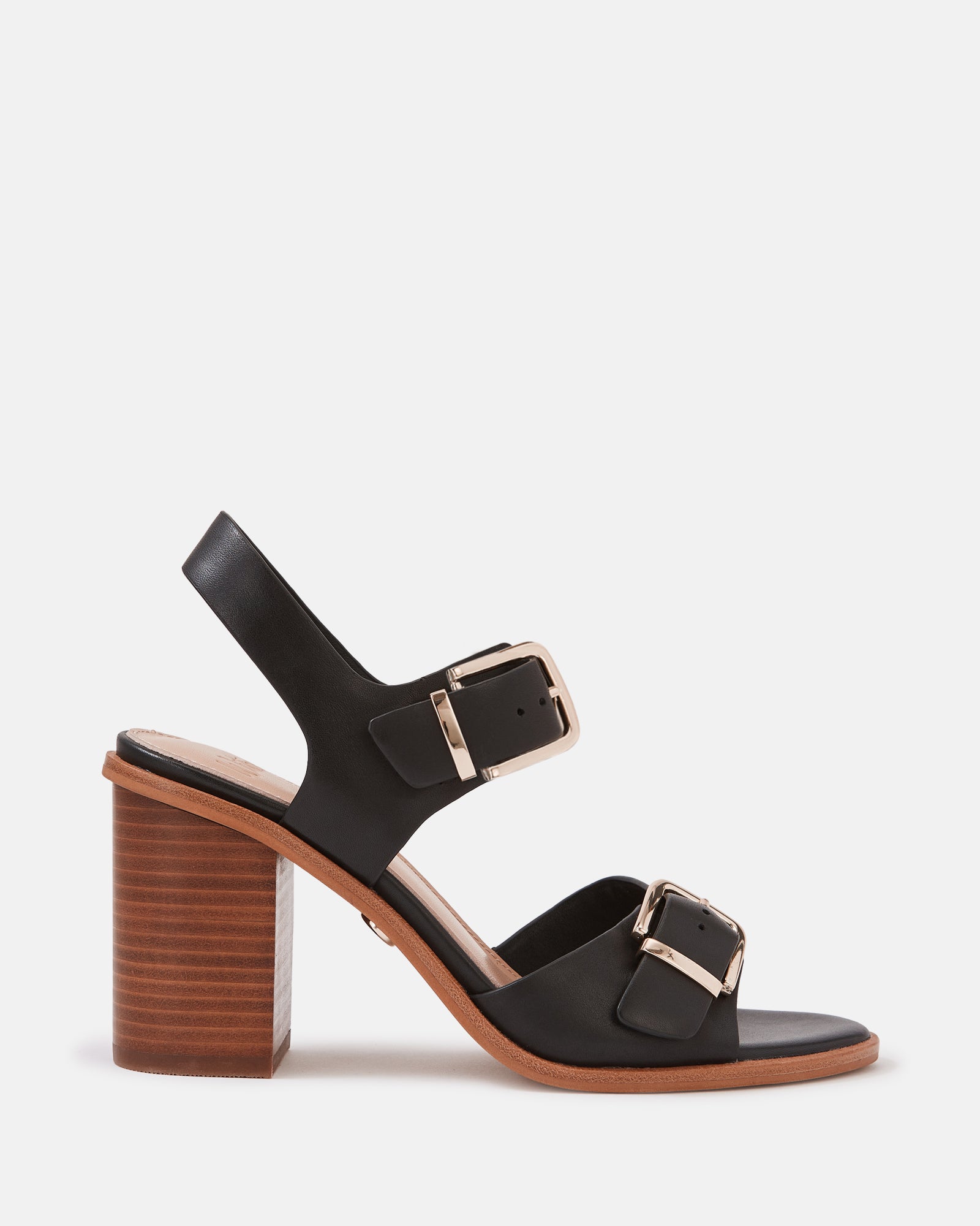 Pipa Black Leather Block Heel
