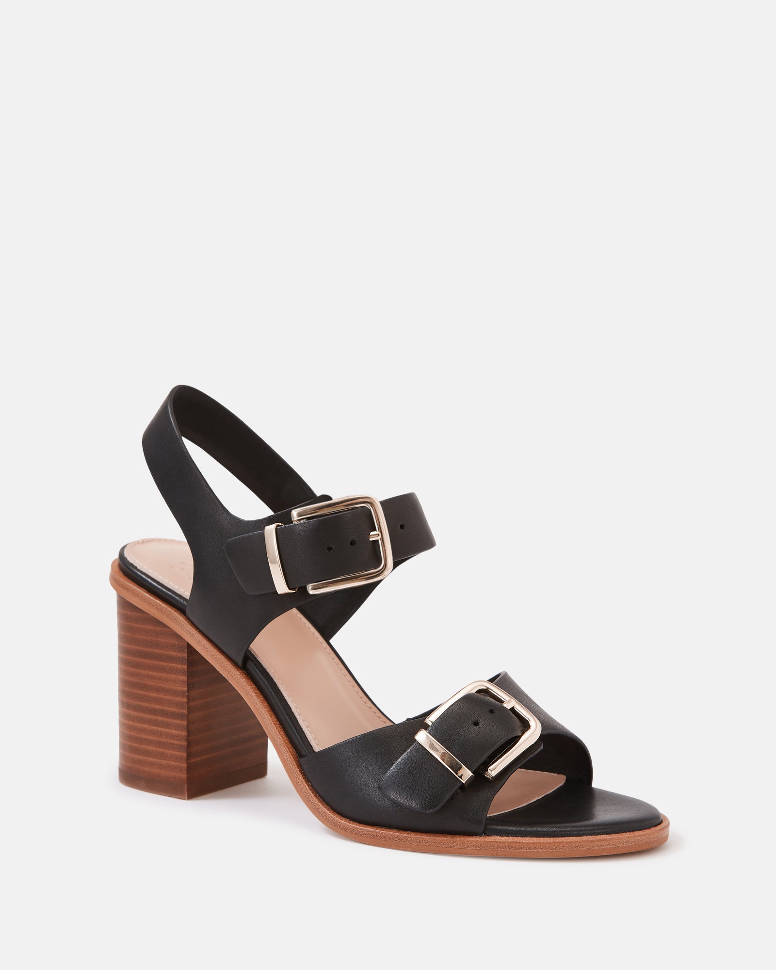 Pipa Black Leather Block Heel