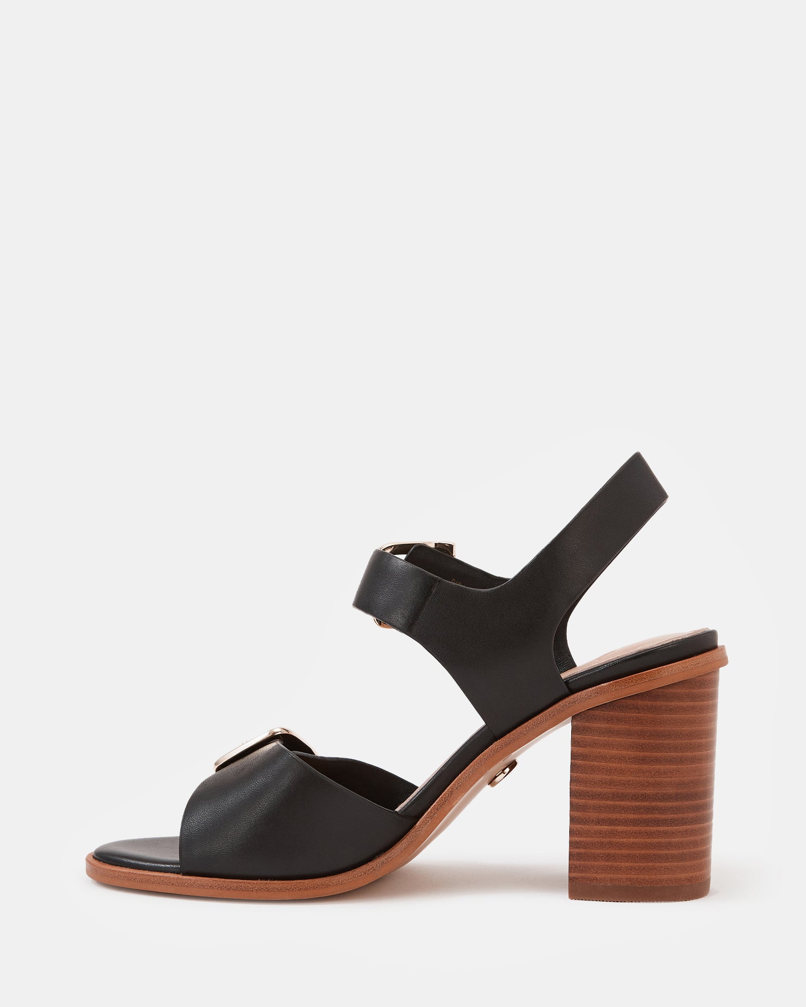 Pipa Black Leather Block Heel