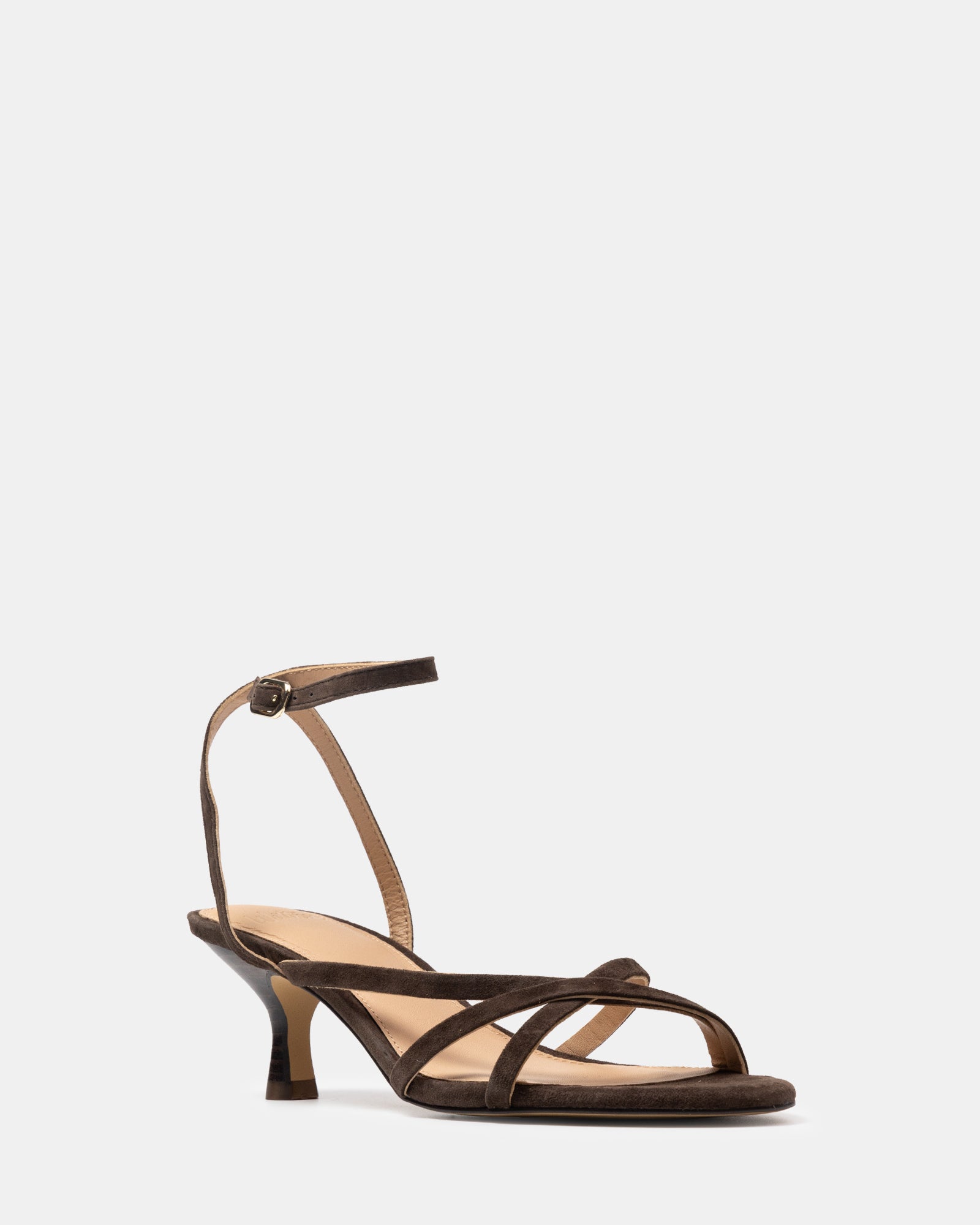Kailee Chocolate Suede Leather Strappy Heel