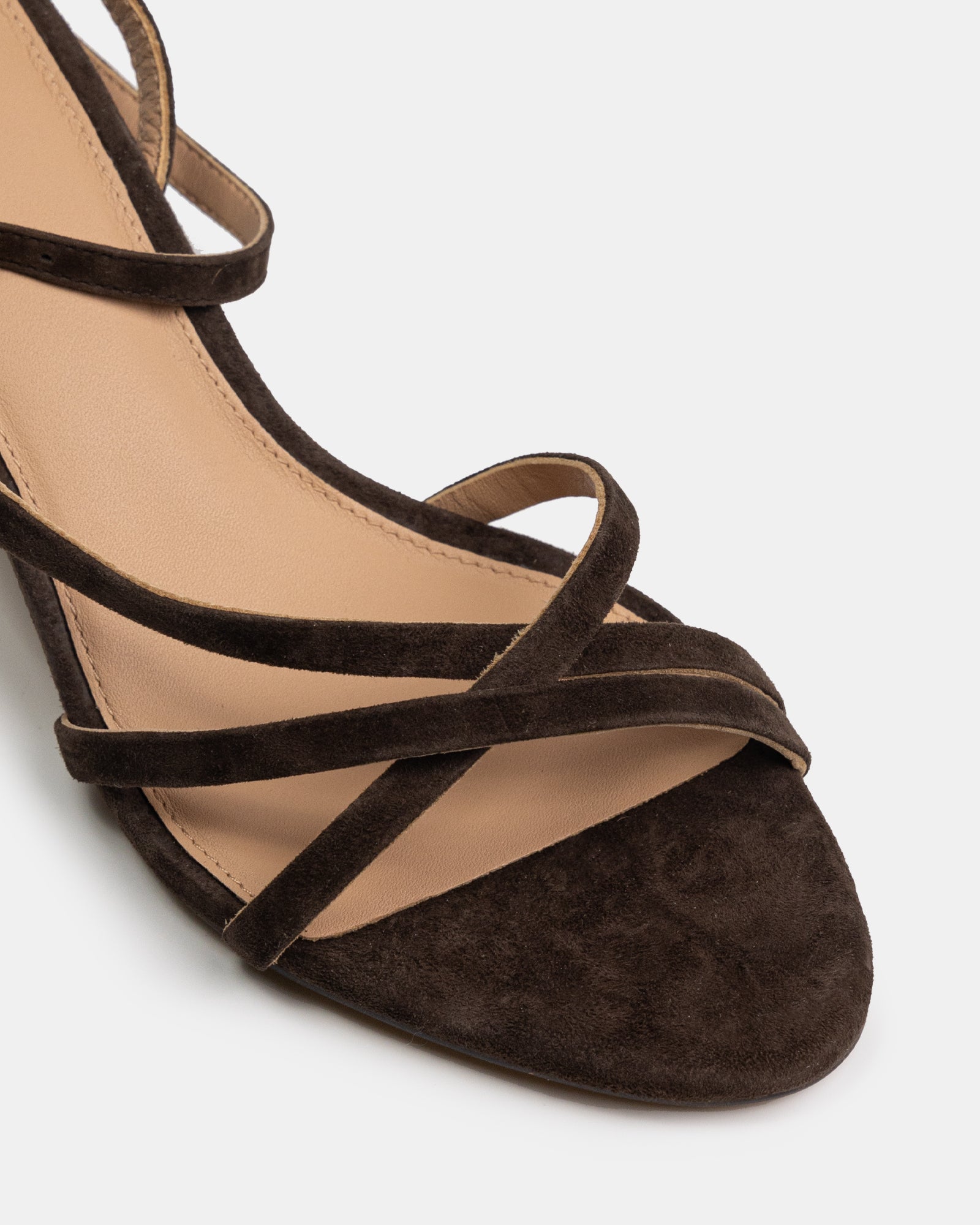 Kailee Chocolate Suede Leather Strappy Heel