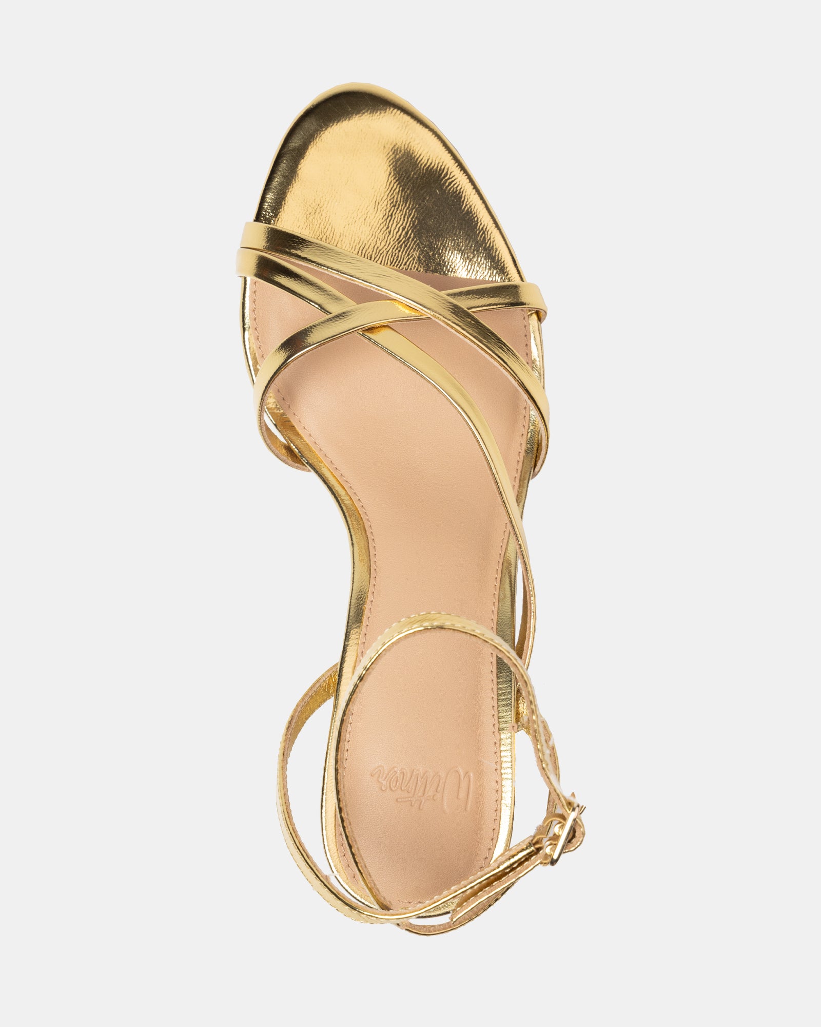 Kailee Gold Crease Leather Strappy Heel