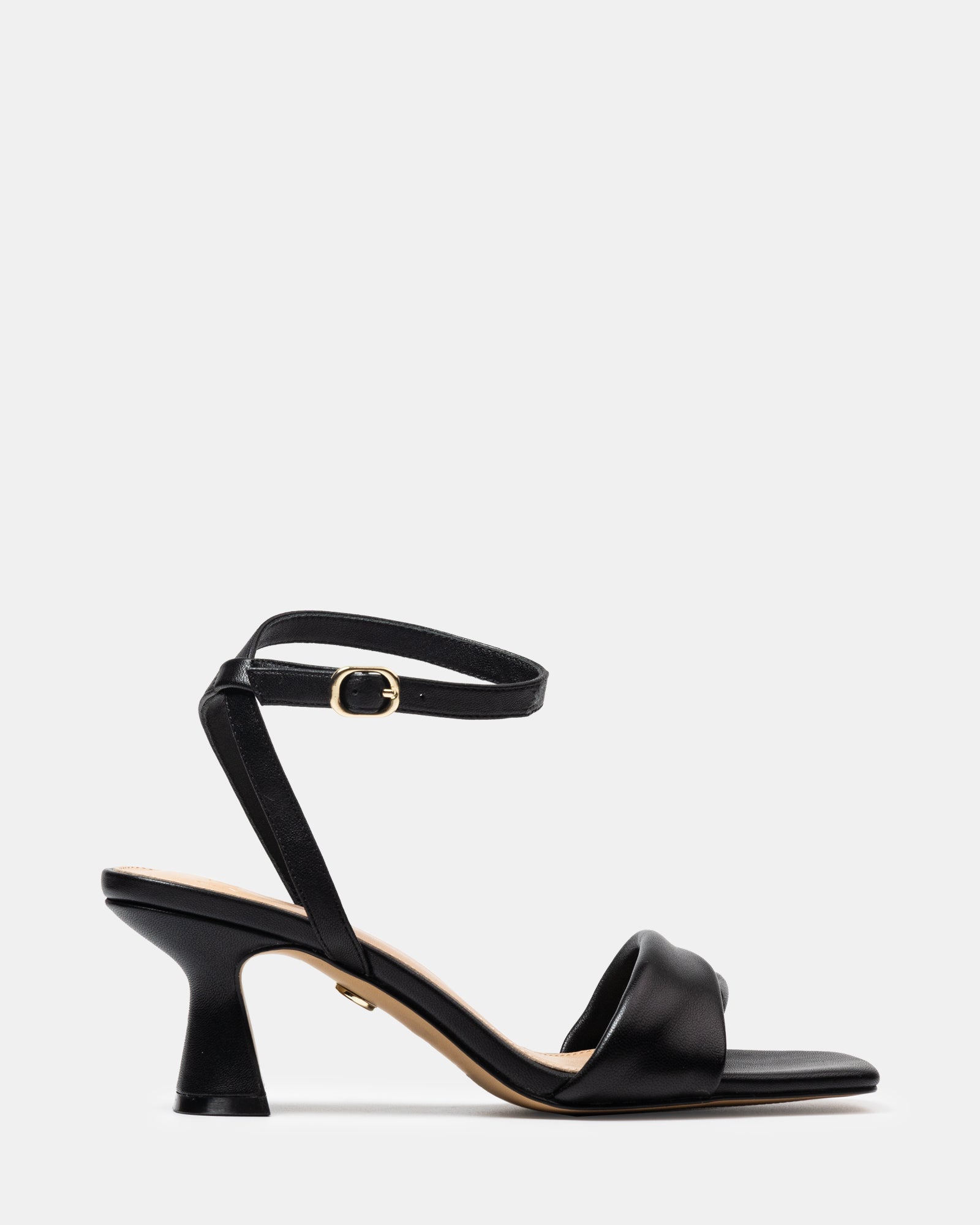 Martina Black Leather Flared Heel