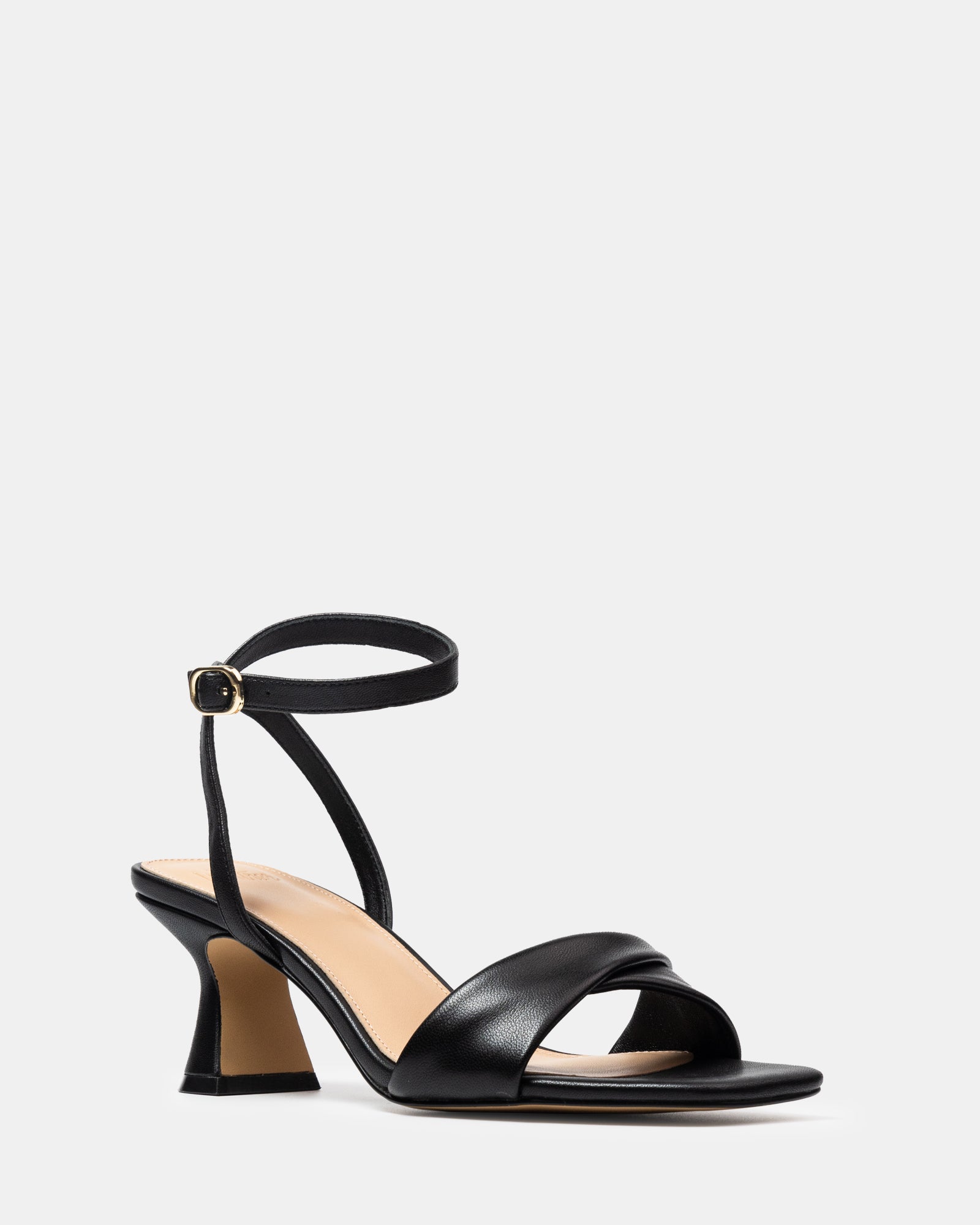 Martina Black Leather Flared Heel